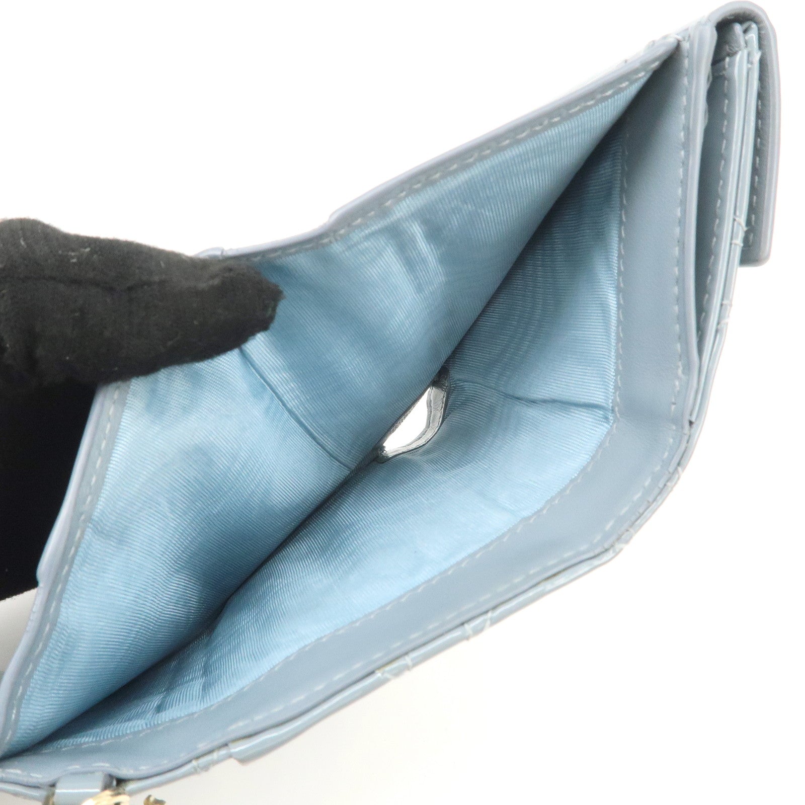 Christian Dior Cannage Patent Leather Compact Wallet Blue Used