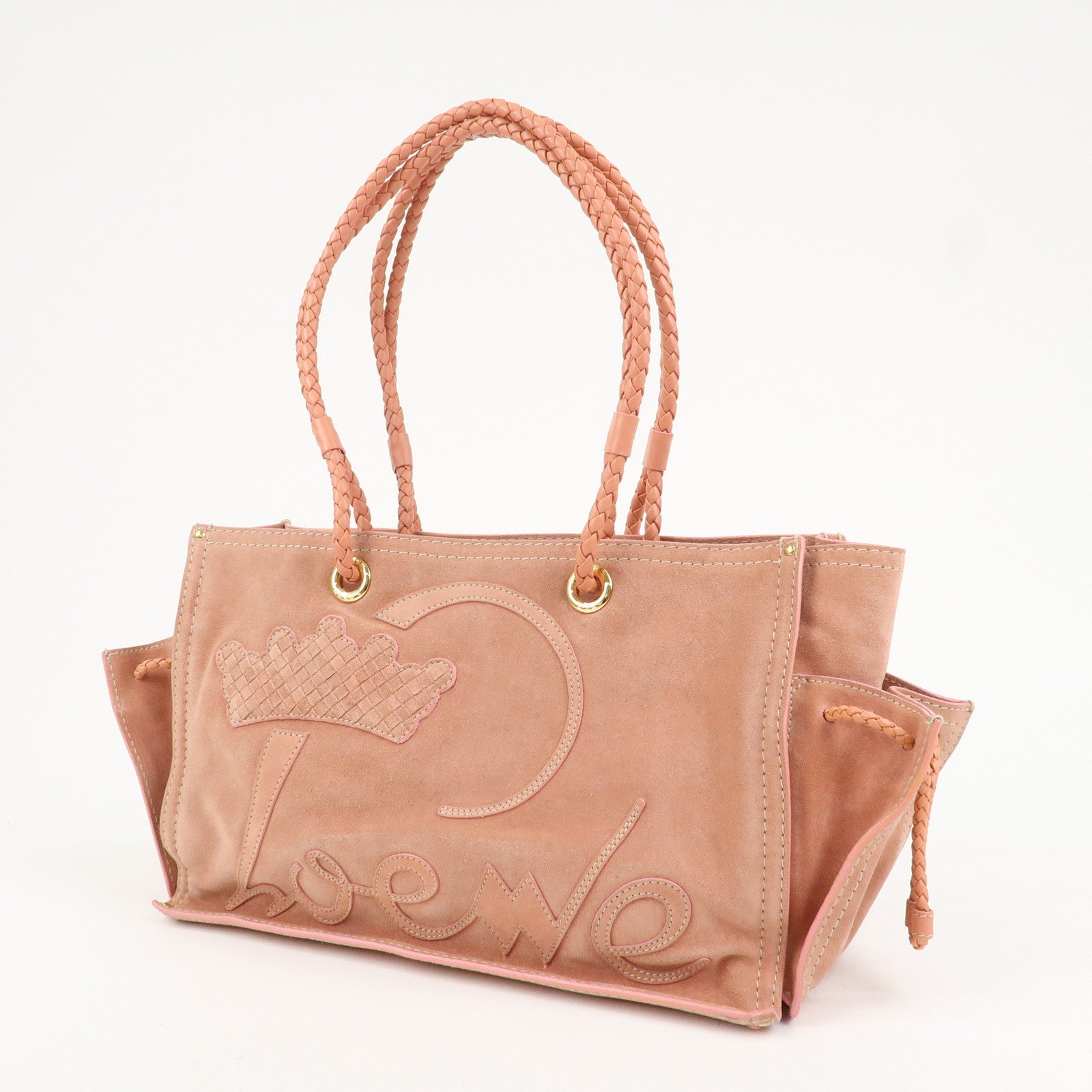 LOEWE Suede Leather Shopper Tote Bag Shoulder Bag Pink