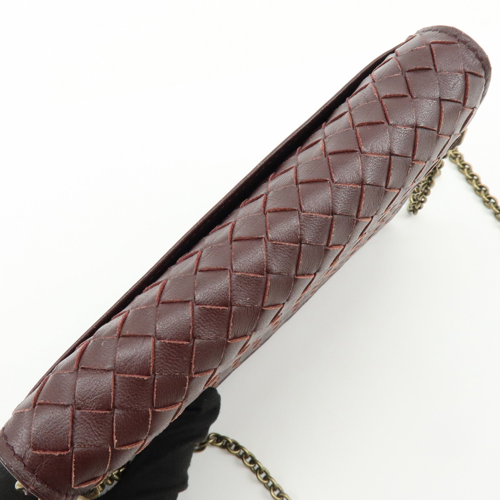 BOTTEGA VENETA Intrecciato Leather Chain Wallet Brown