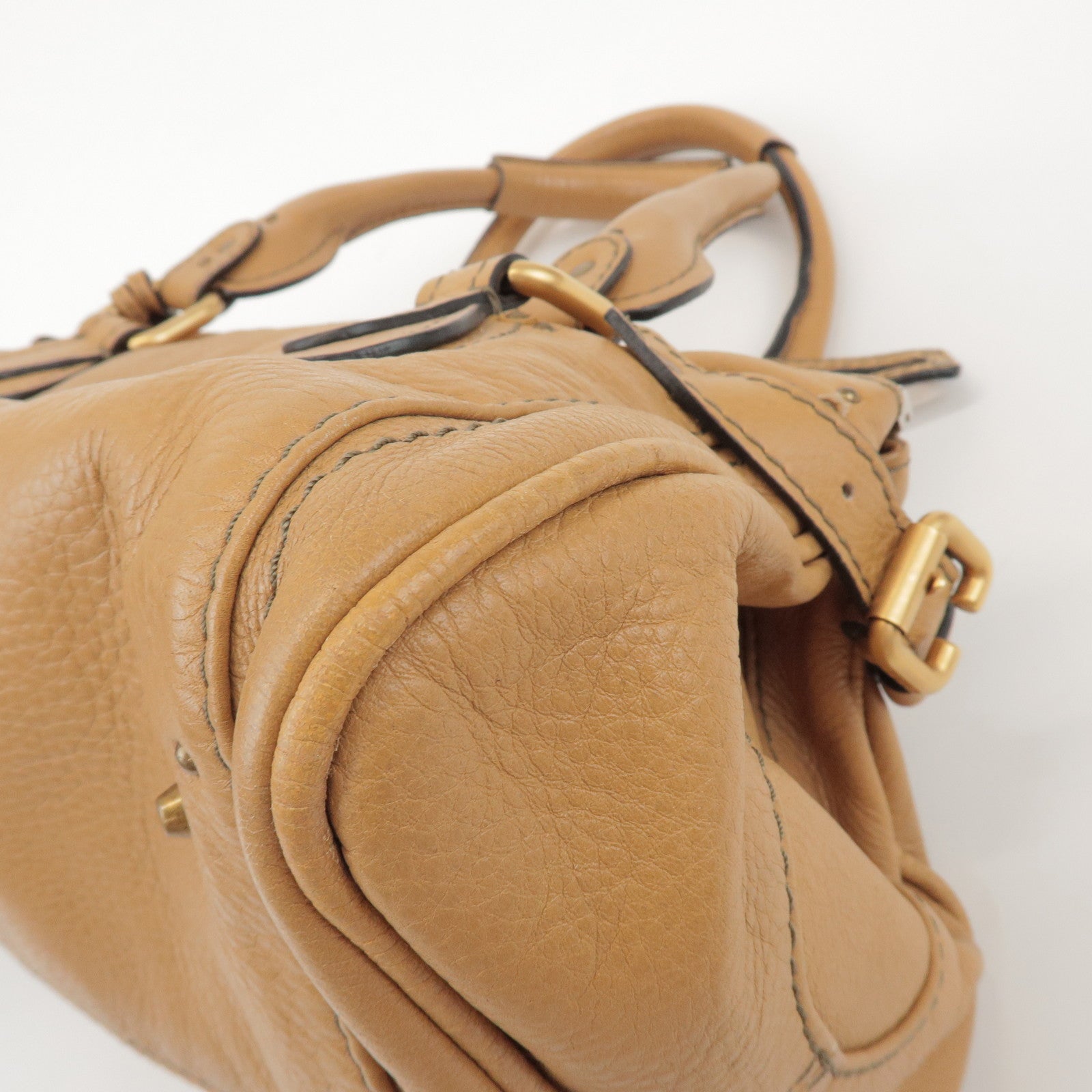 Chloe Paddington Leather Tote Bag Hand Bag Beige Brown