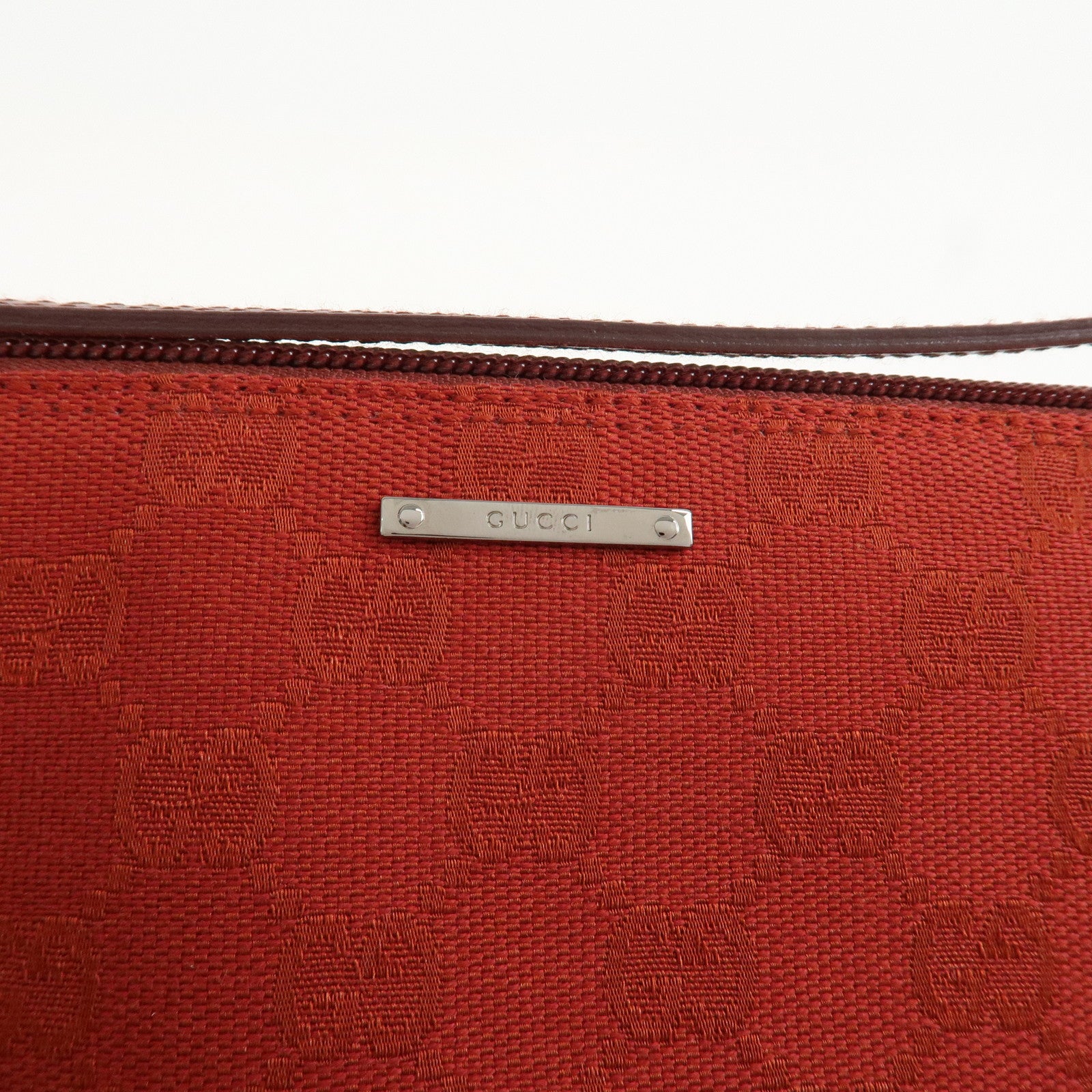 GUCCI Boat Bag GG Canvas Leather Hand Bag Pouch Red 07198