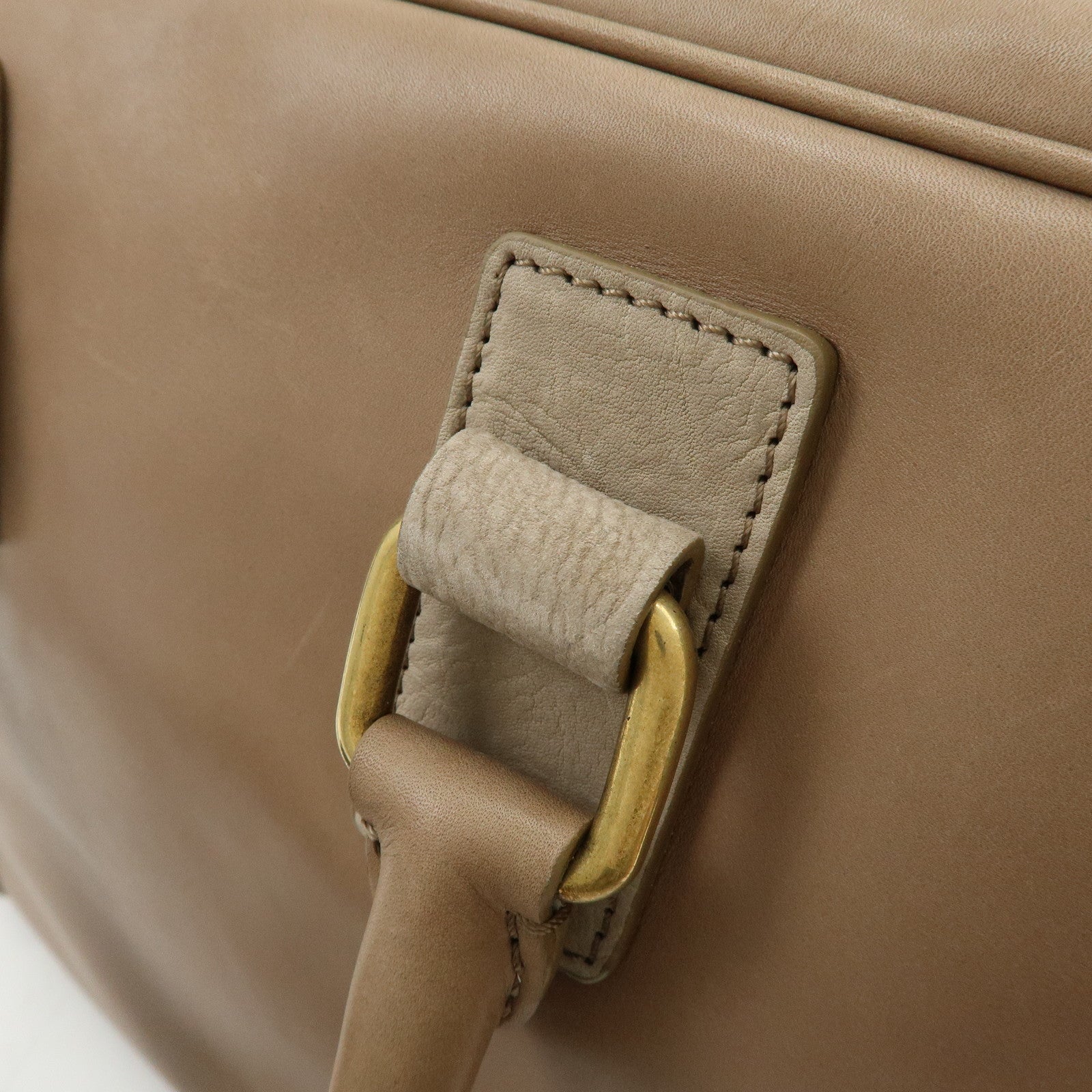 CELINE Leather Suede Hand Bag Boston Bag Beige