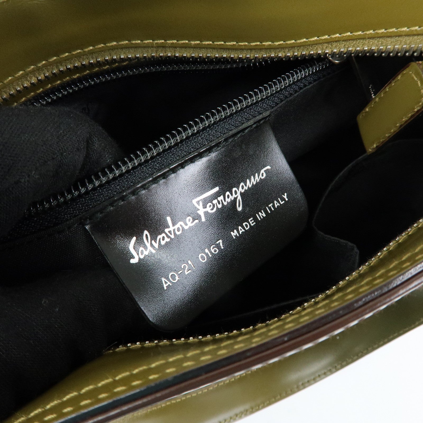Ferragamo Gancini Leather 2Way Hand Bag Shoulder Bag Brown Khaki