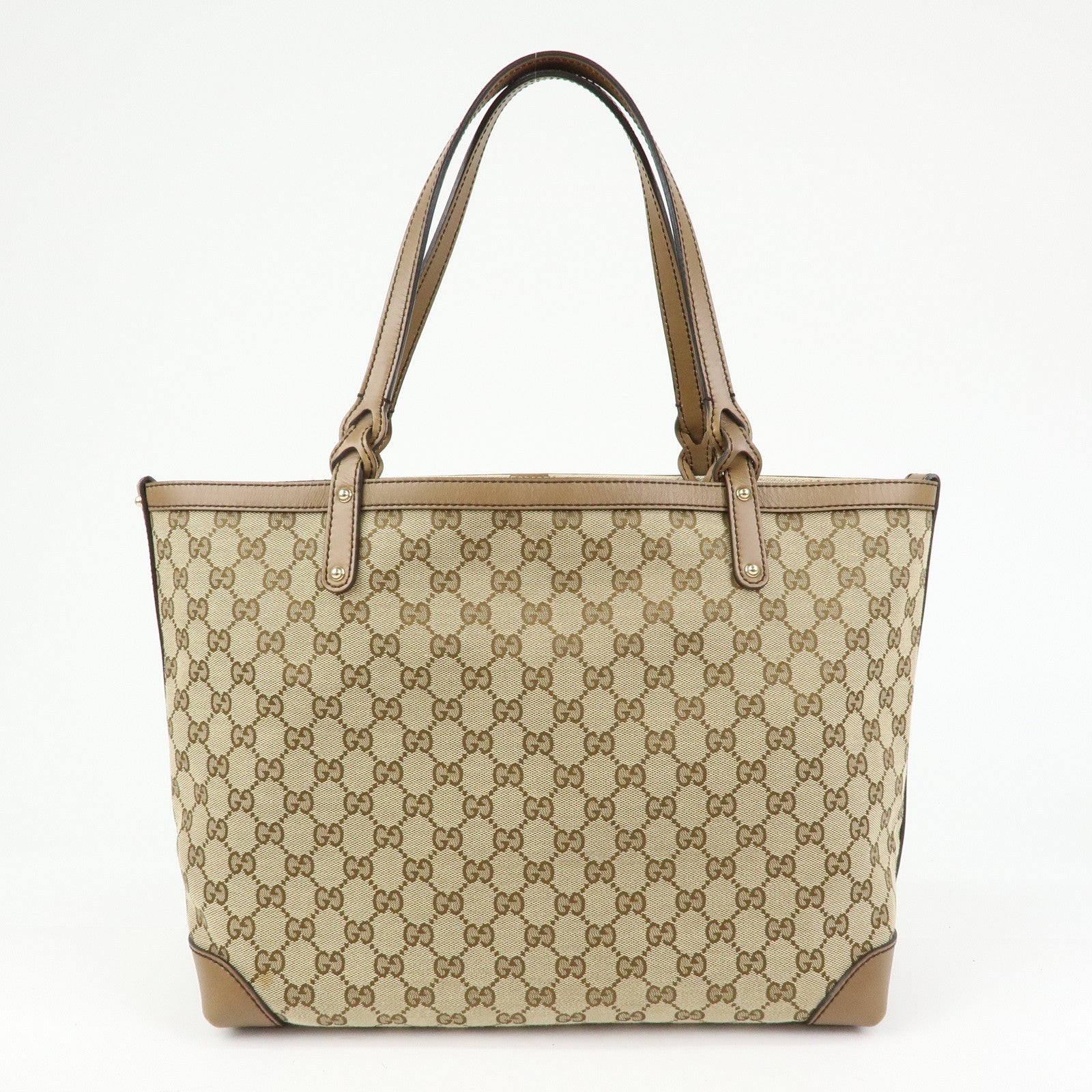 GUCCI GG Canvas Leather Tote Bag Shoulder Bag Beige 247209