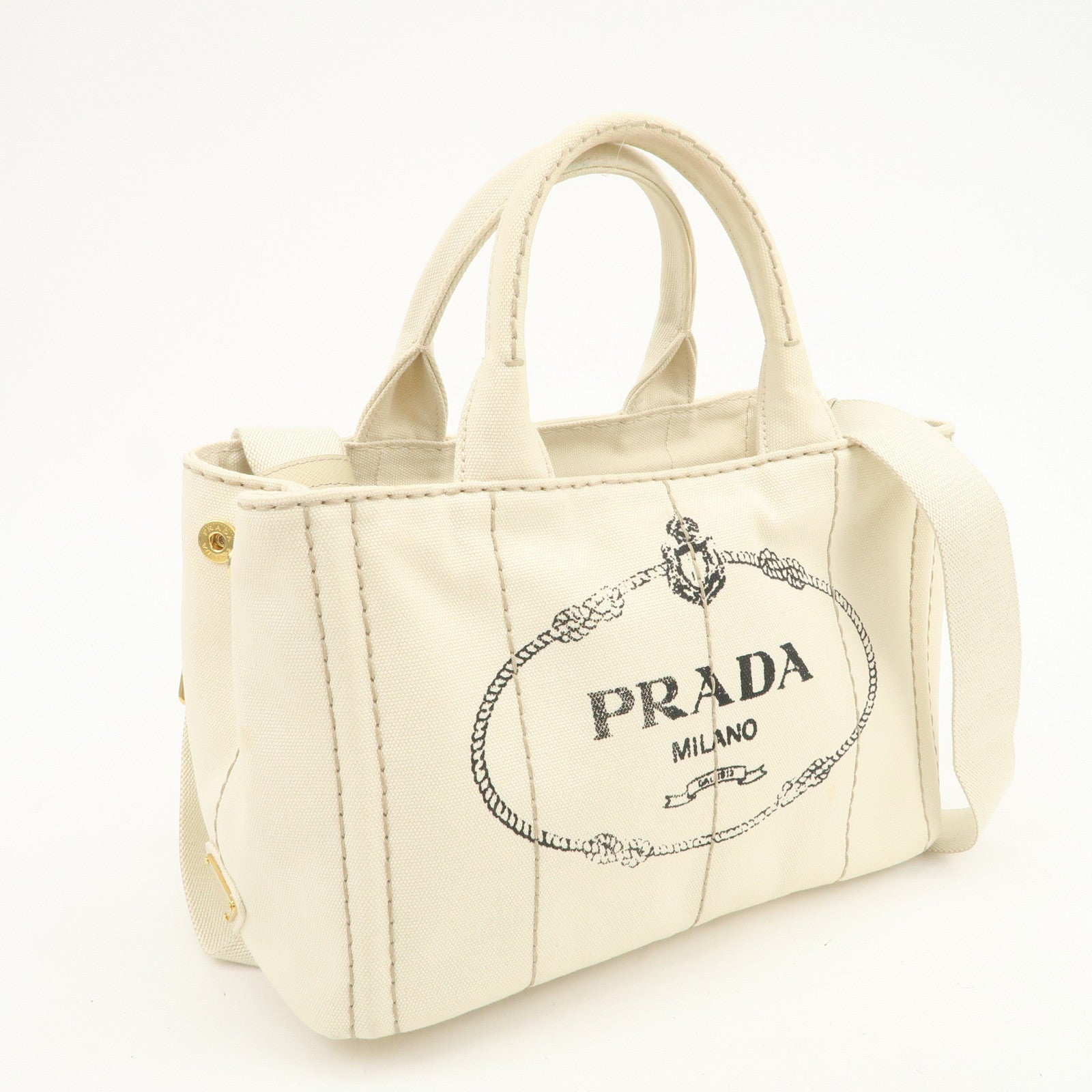 PRADA Canapa Mini Canvas 2Way Hand Shoulder Bag Ivory B2439G