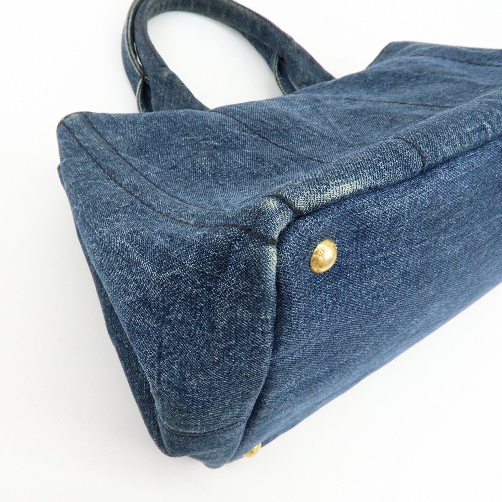 PRADA Logo Canapa Denim Large Tote Bag Hand Bag Blue B1872B