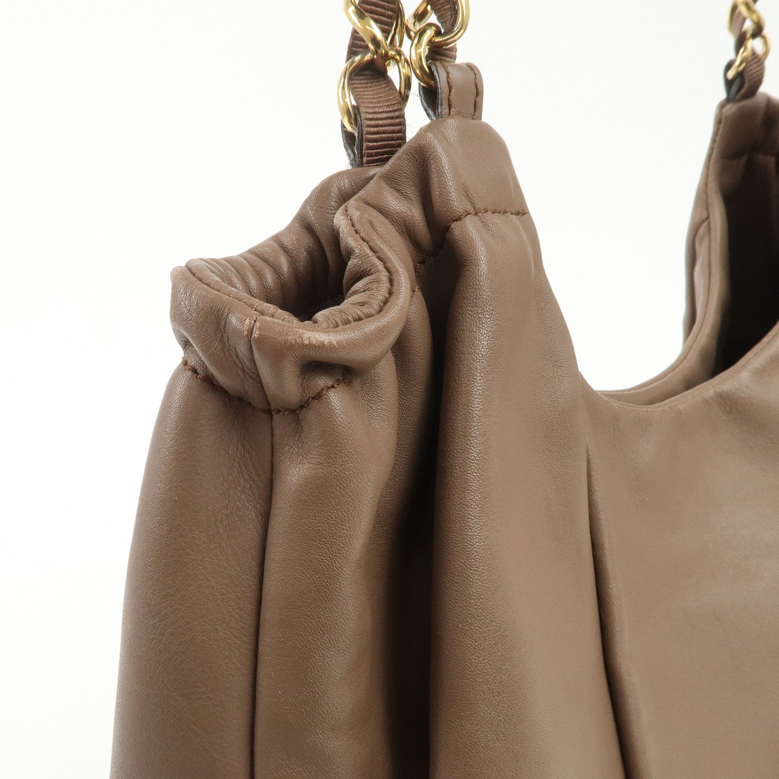 Ferragamo Leather Tote Bag Hand Bag Shouolder Bag Beige Gold HDW