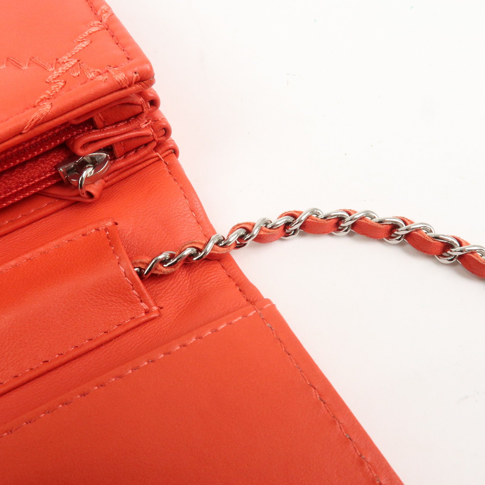 CHANEL COCO Mark Ultra Stitch Leather Chain Wallet Red