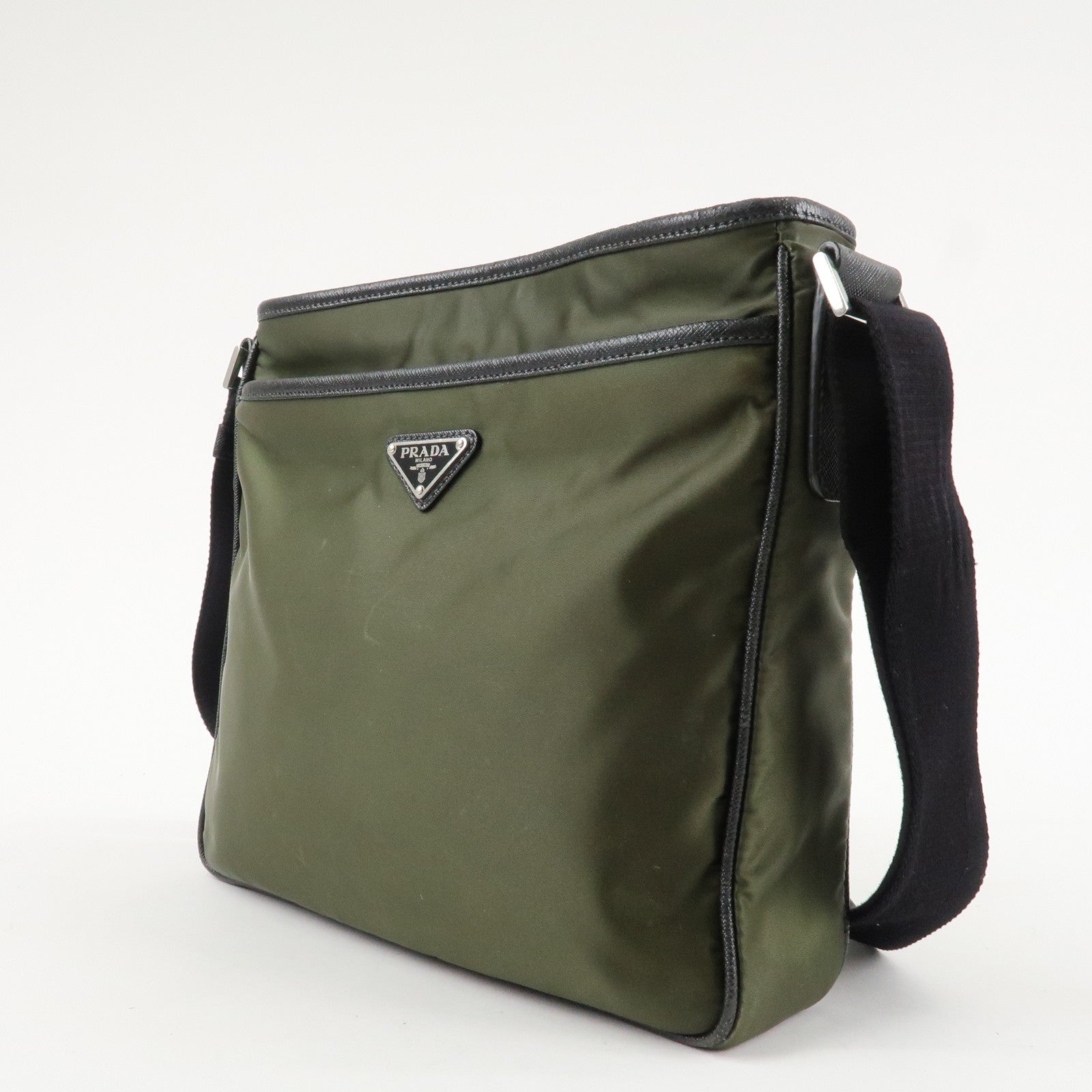 PRADA Triangle Logo TESSUTO+SAFFIAN Leather Nylon Shoulder Bag 2VH797 Used
