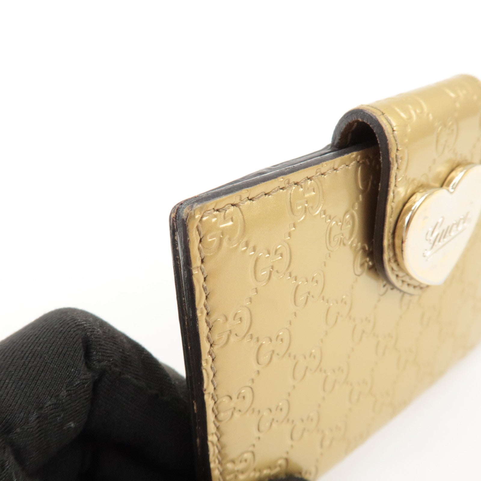 GUCCI Micro Guccissima Leather Card Case Gold 224261 Used