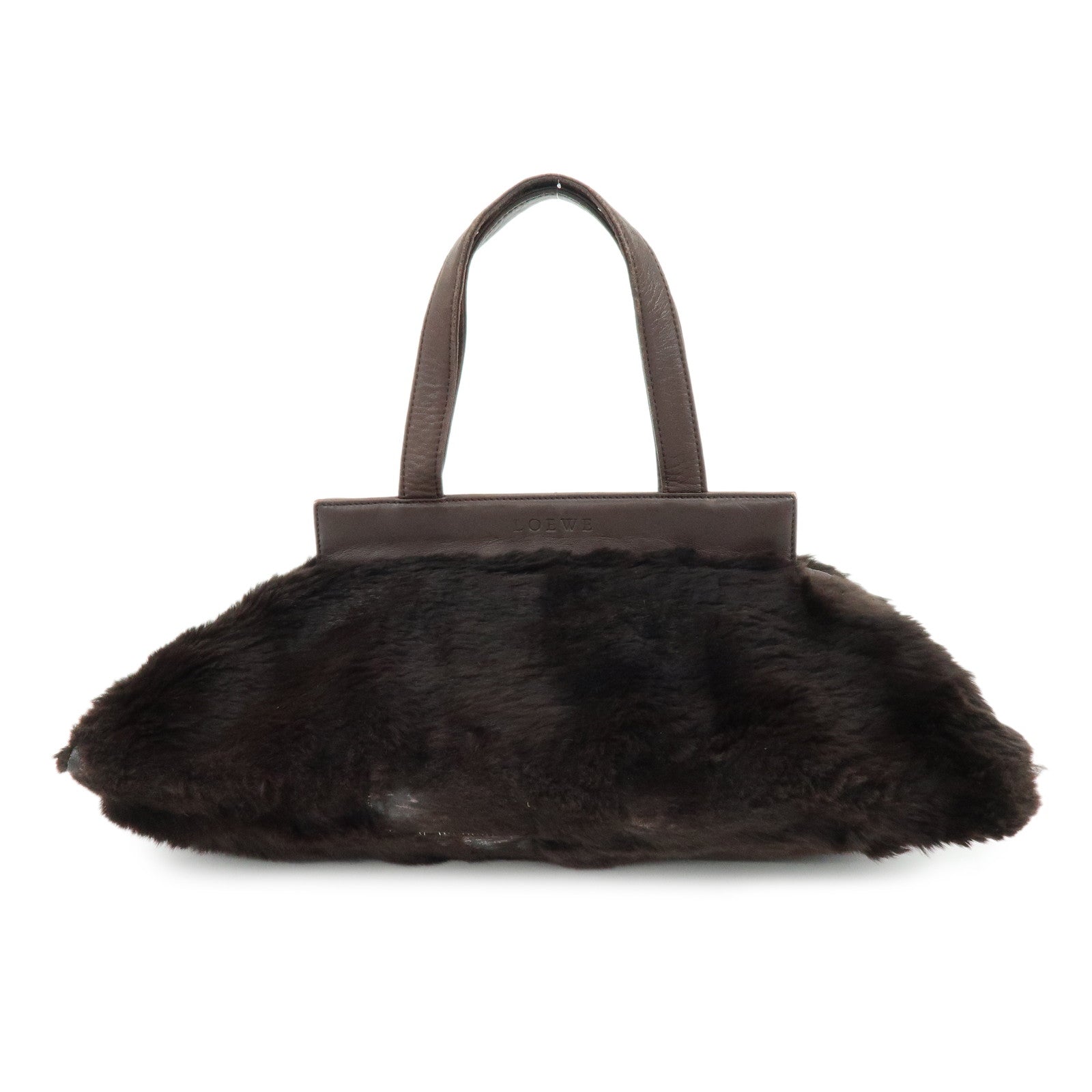 LOEWE Fur Nappa Leather Hand Bag Dark Brown