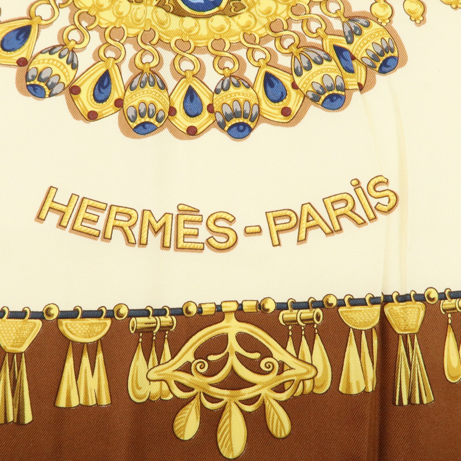 HERMES Carre 90 Silk 100% Scarf PARURES DES SABLES Gold Brown Used