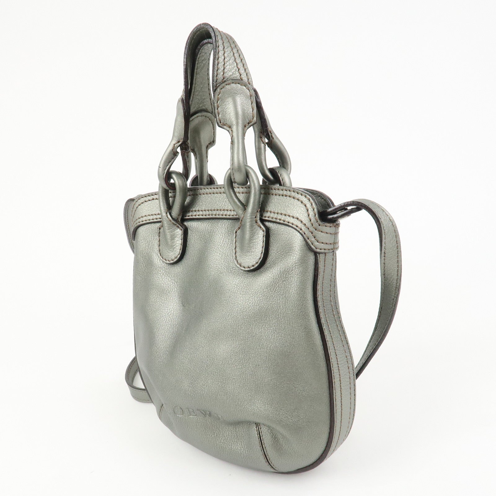 LOEWE Leather 2WAY Bag Shoulder Bag Hand Bag Metallic Gray