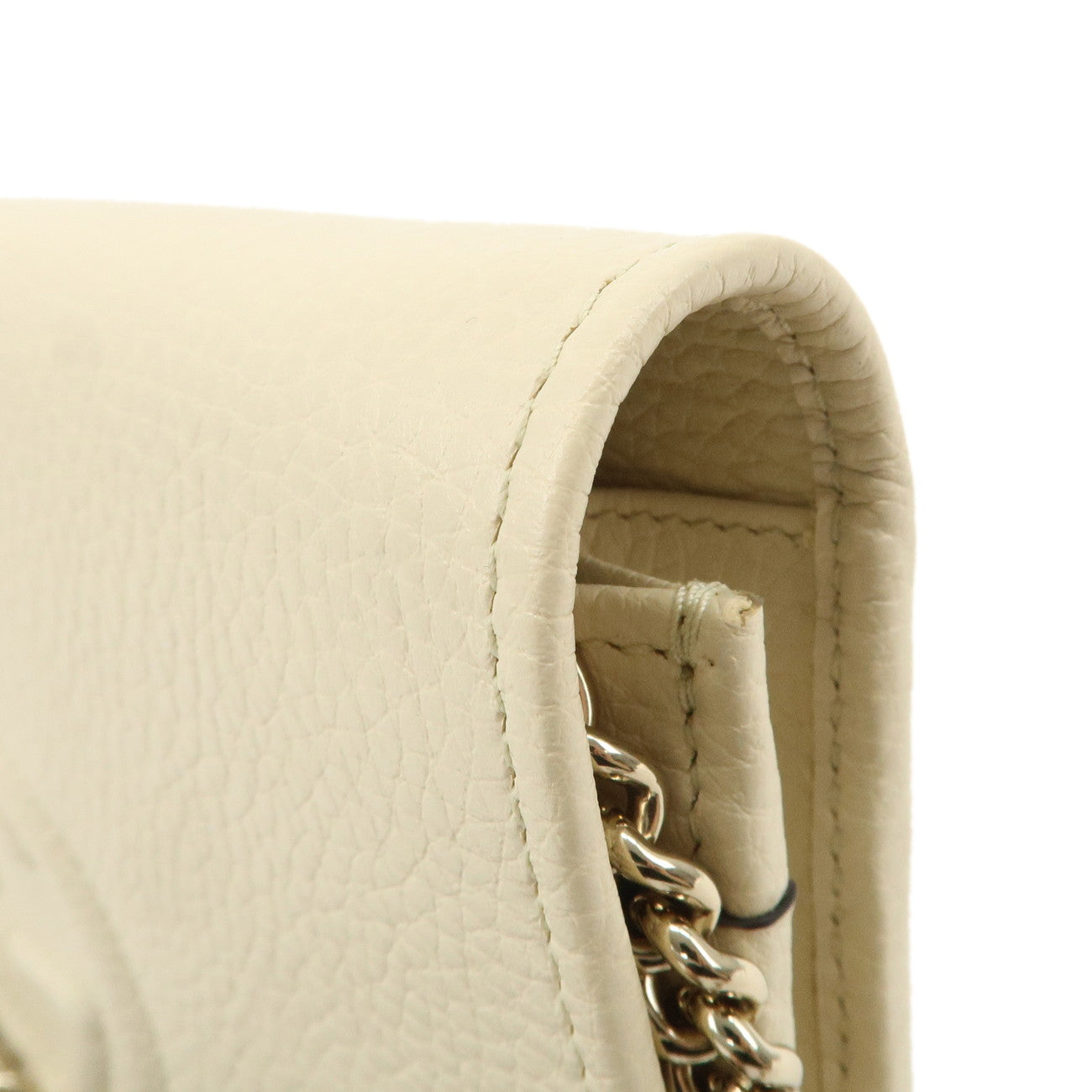GUCCI SOHO Interlocking G Leather Chain Wallet Chain Shoulder Bag Ivory 598211 Used