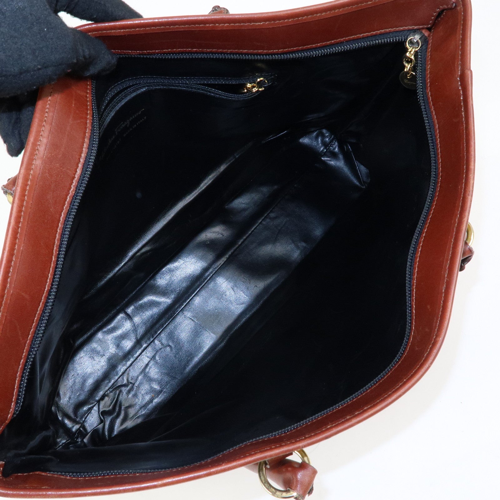 Ferragamo PVC Leather Tote Bag Shoulder Bag Black Brown Yellow