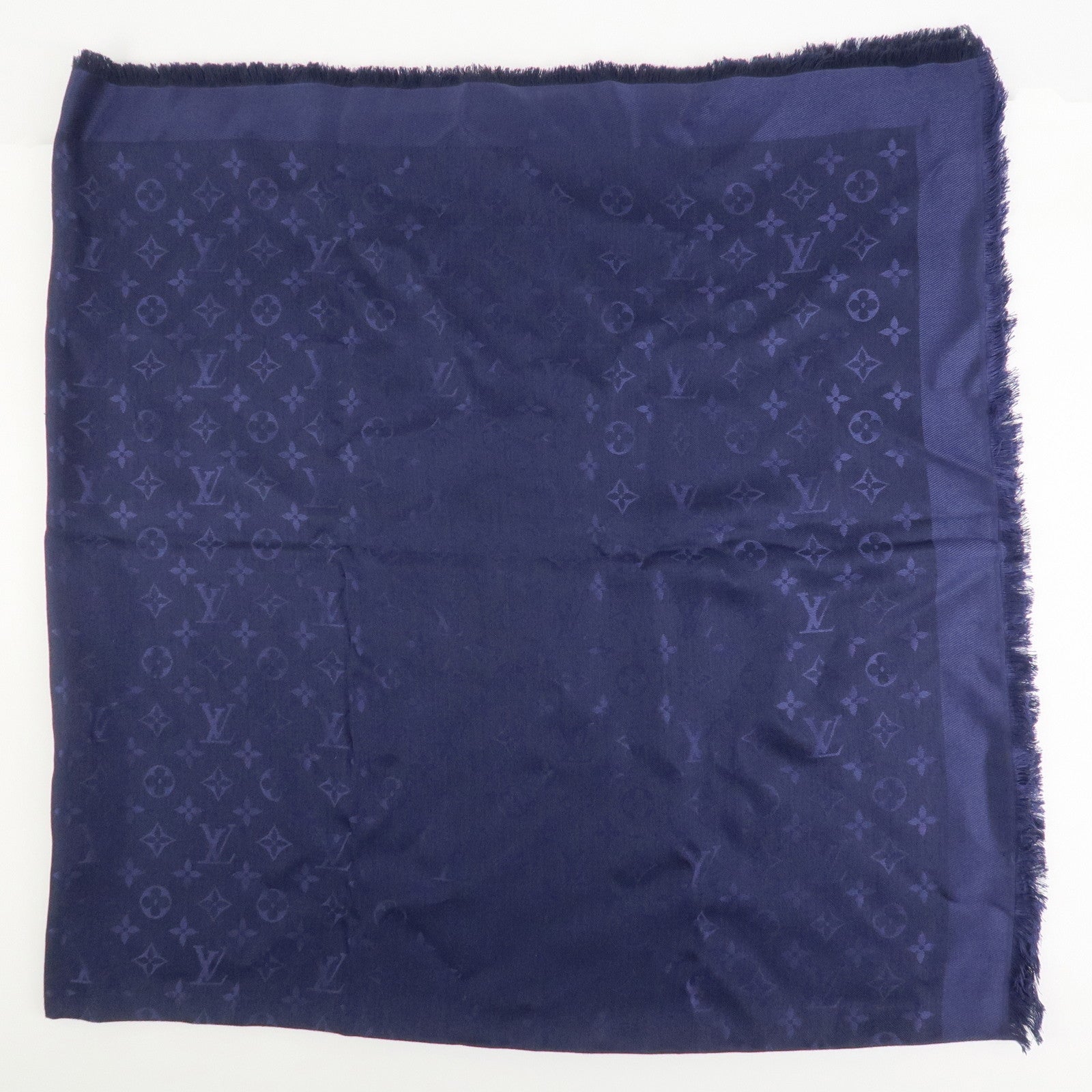 Louis Vuitton Monogram Silk Wool Scarf Shawl Bleu Nuit M72412