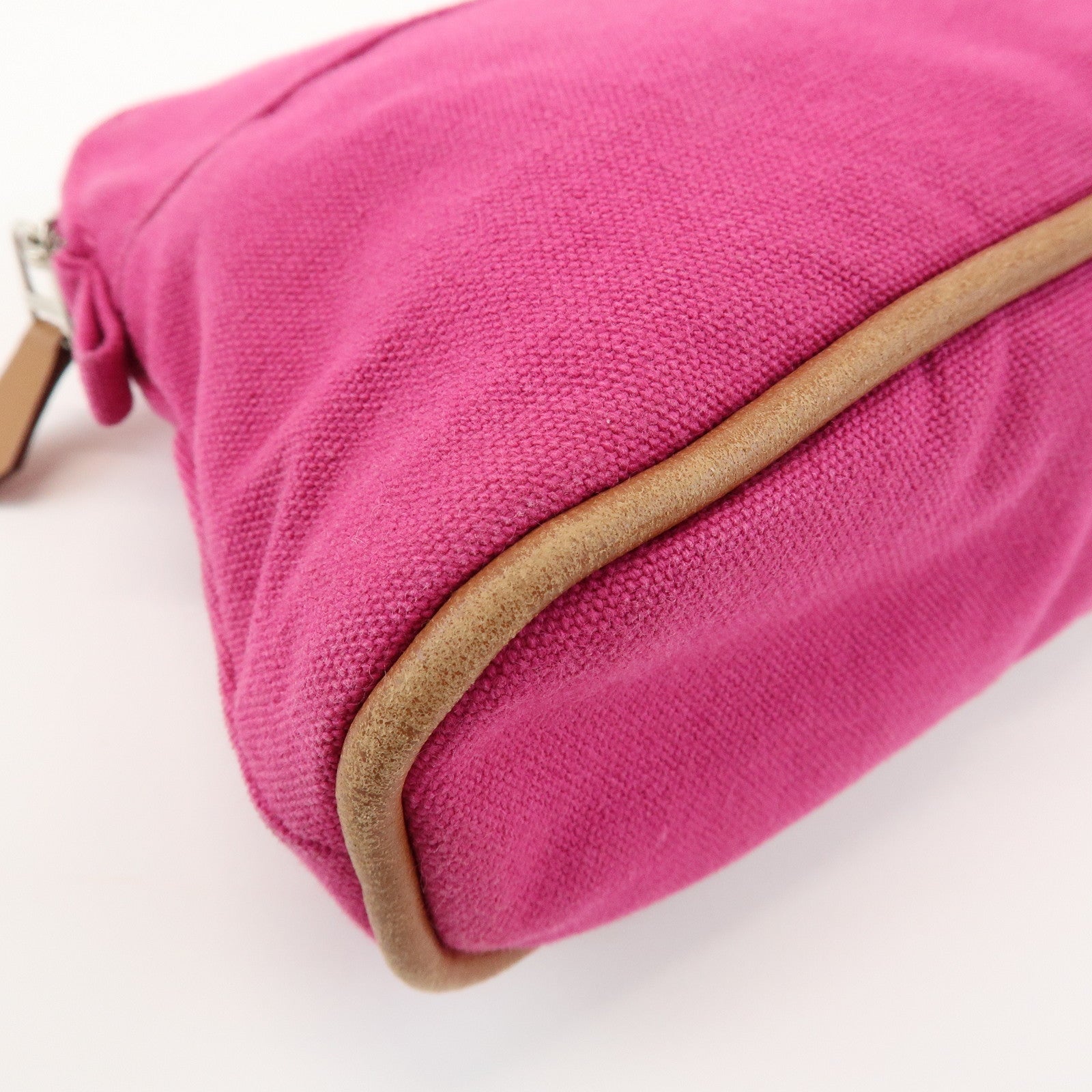 HERMES Logo Cotton Leather Bolide Pouch Mini Cosmetic Pouch Pink