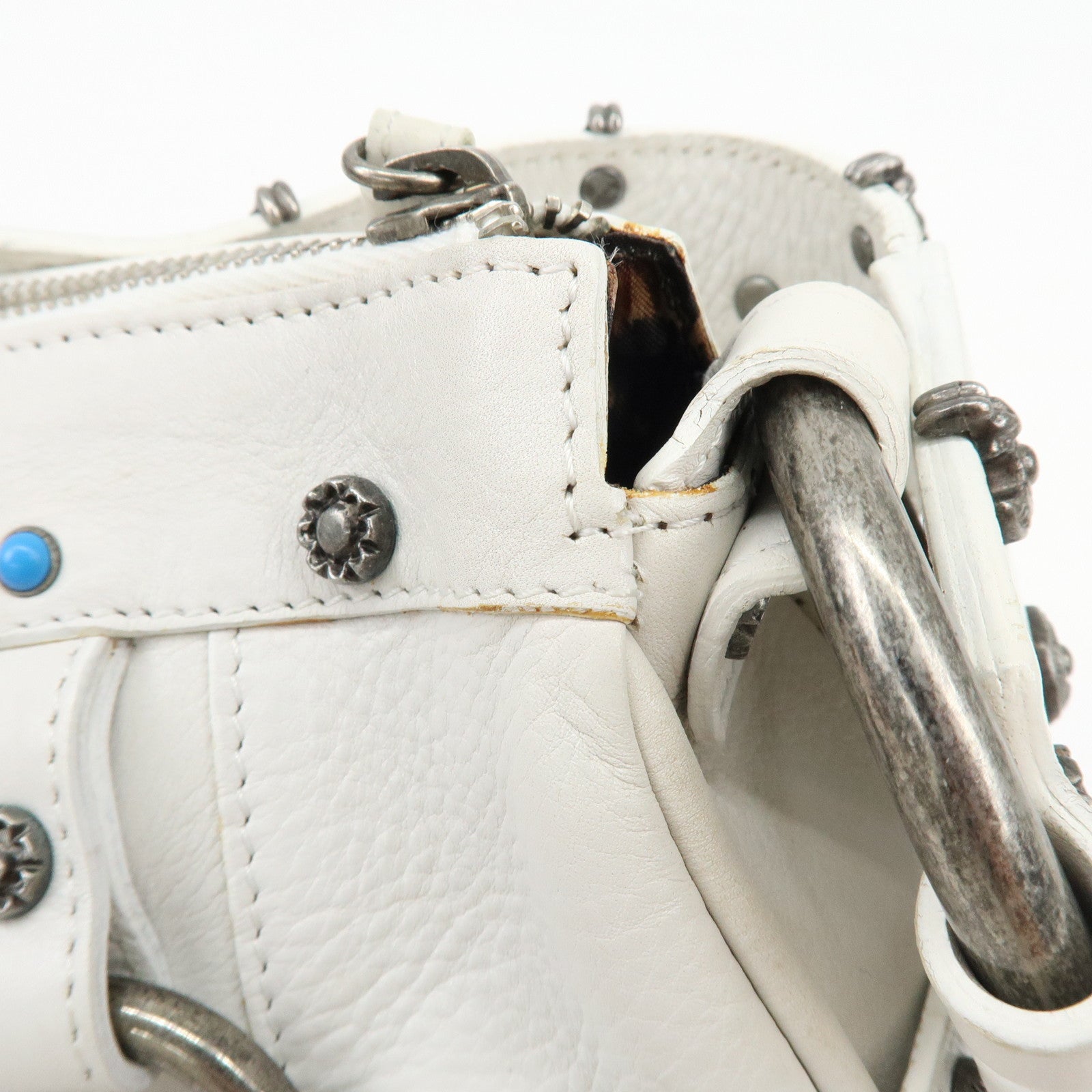 Dolce&Gabbana Leather Hand Bag Shoulder Bag Studs White