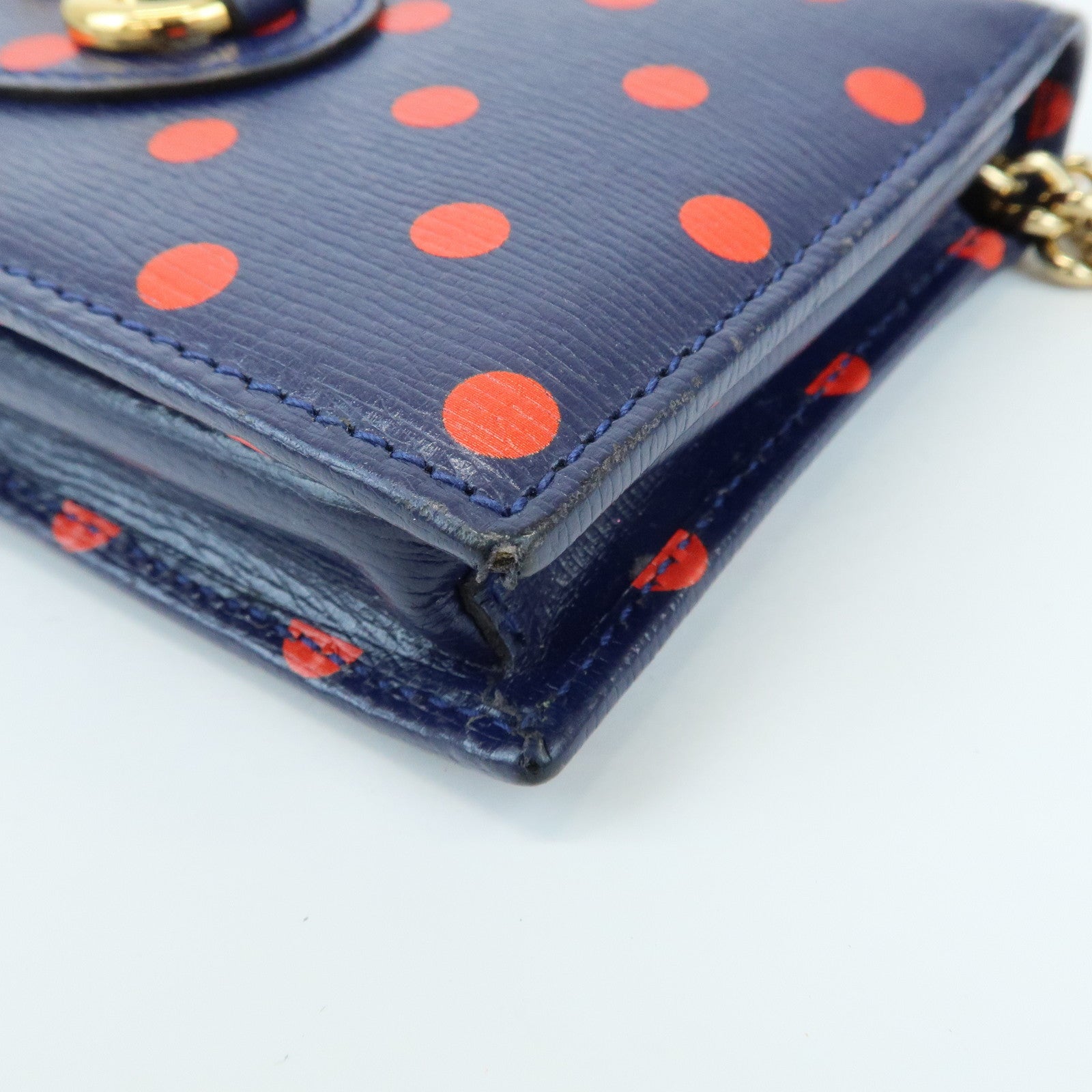 GUCCI Horsebit 1955 Calf Leather Chain Long Wallet Navy Red 621892