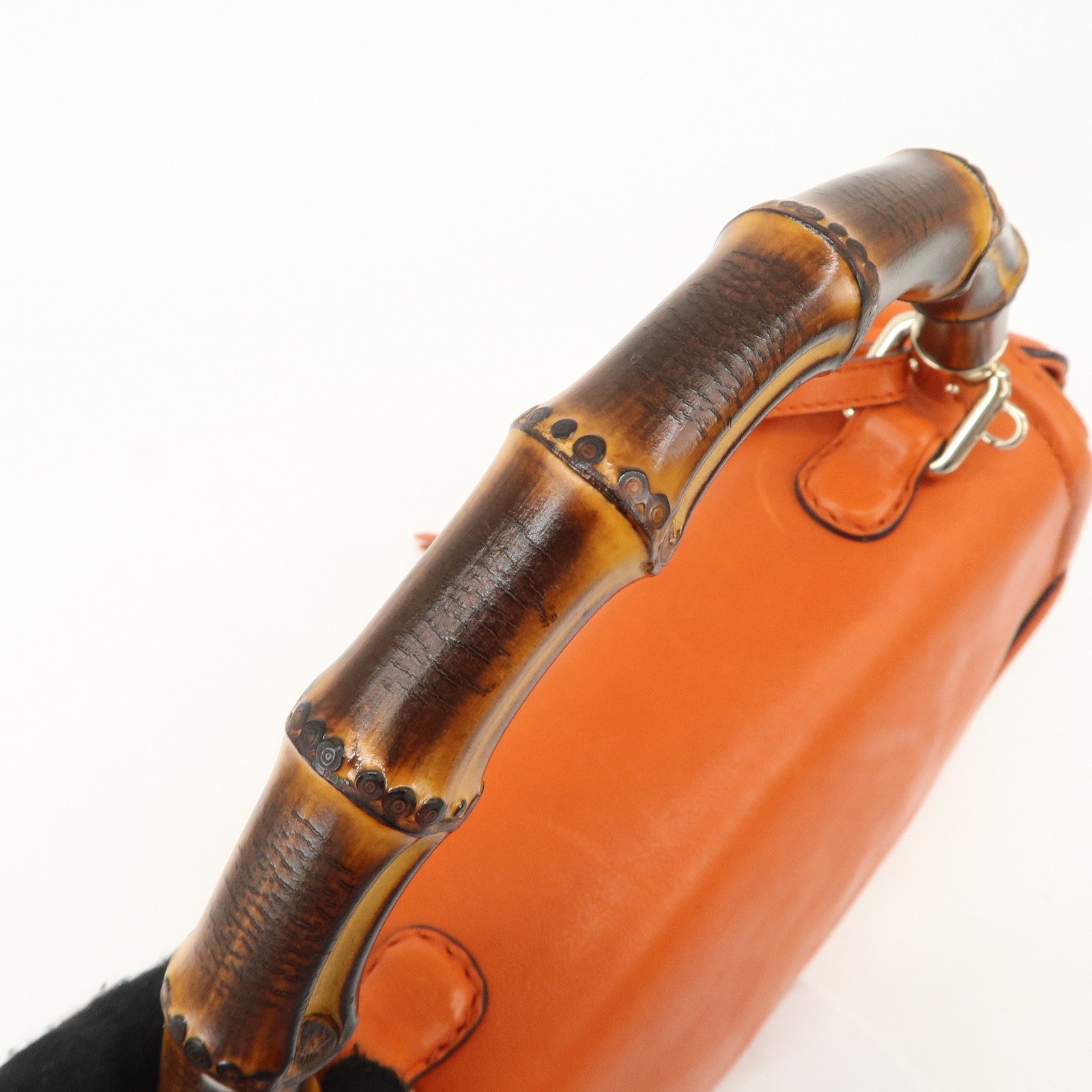 GUCCI Bamboo Leather 2Way Bag Hand Bag Shoulder Bag Orange 254884 Used