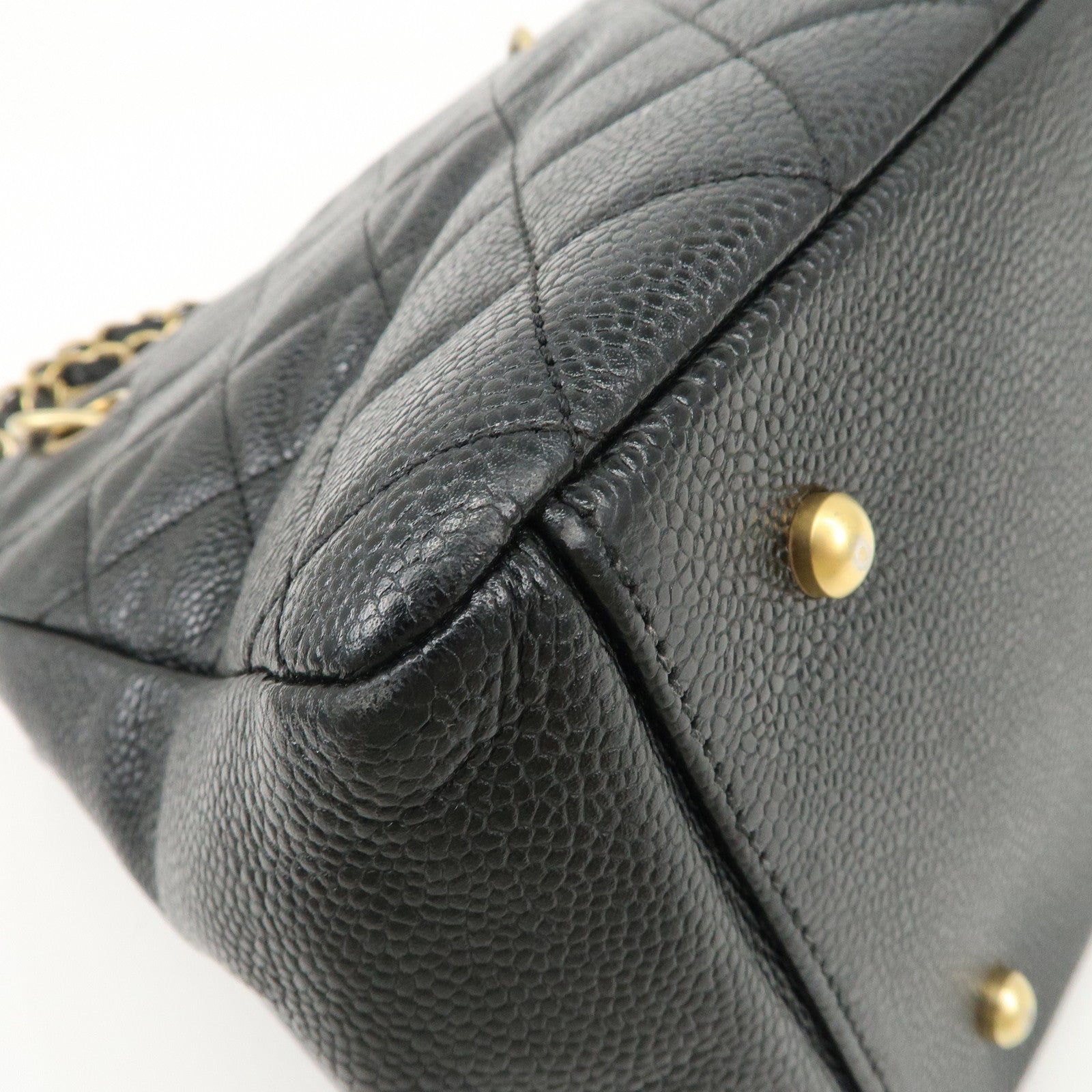 CHANEL COCO Mark Matelasse Caviarskin Chain Tote Bag Black Used