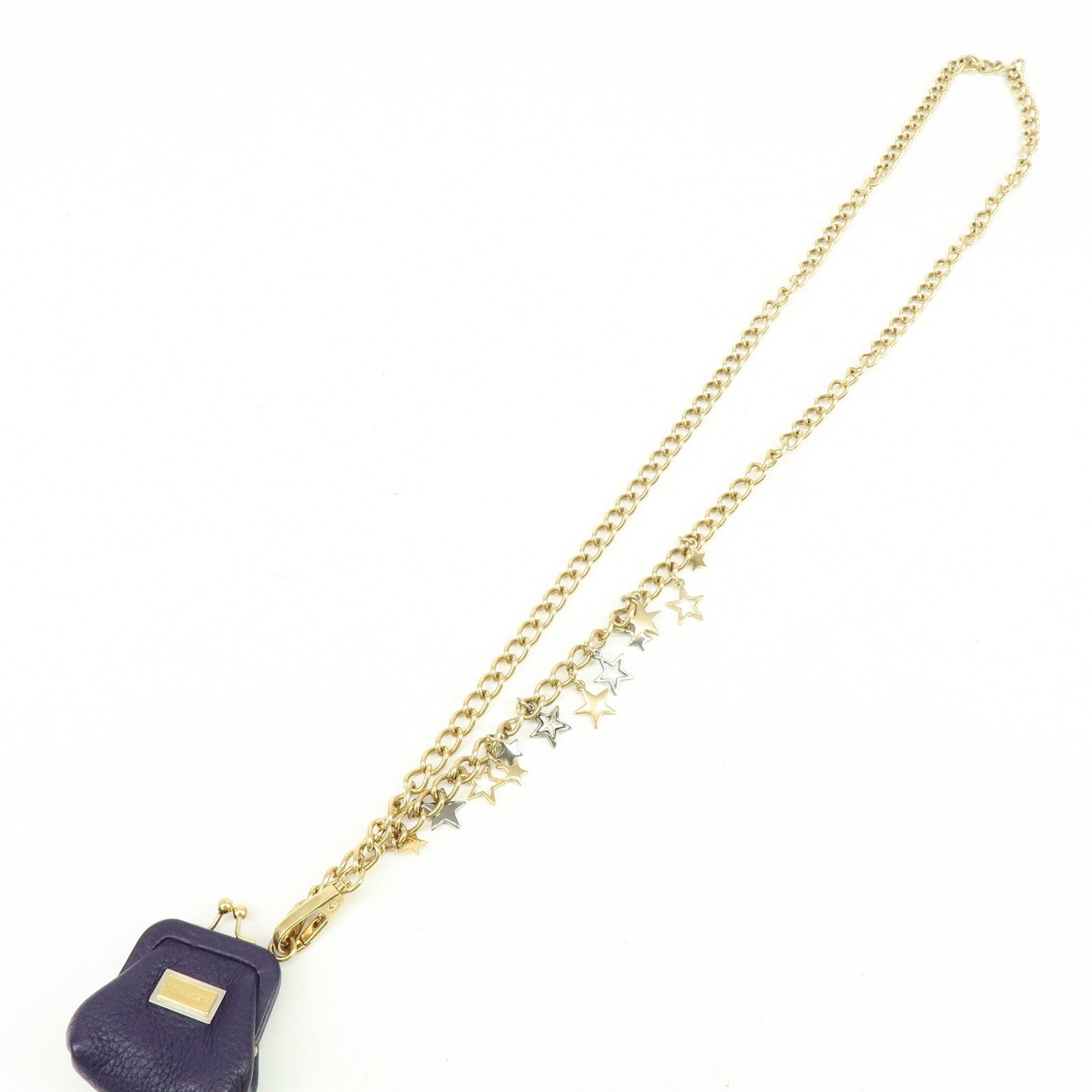 DOLCE & GABBANA Leather Chain Shoulder Coin Case Star Purple Gold