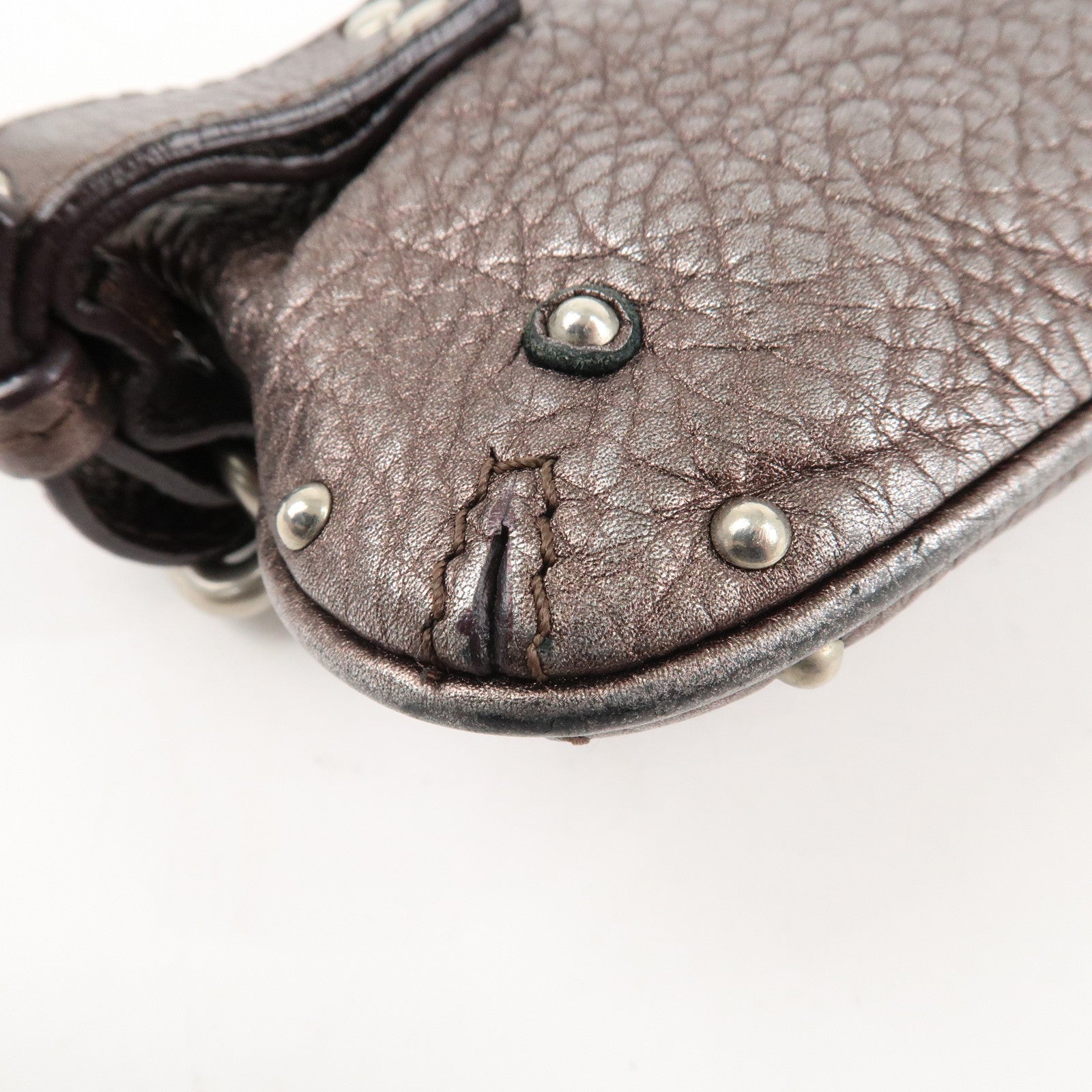 Chloe Paddington Leather Mini Bag Pouch Metallic Silver Used