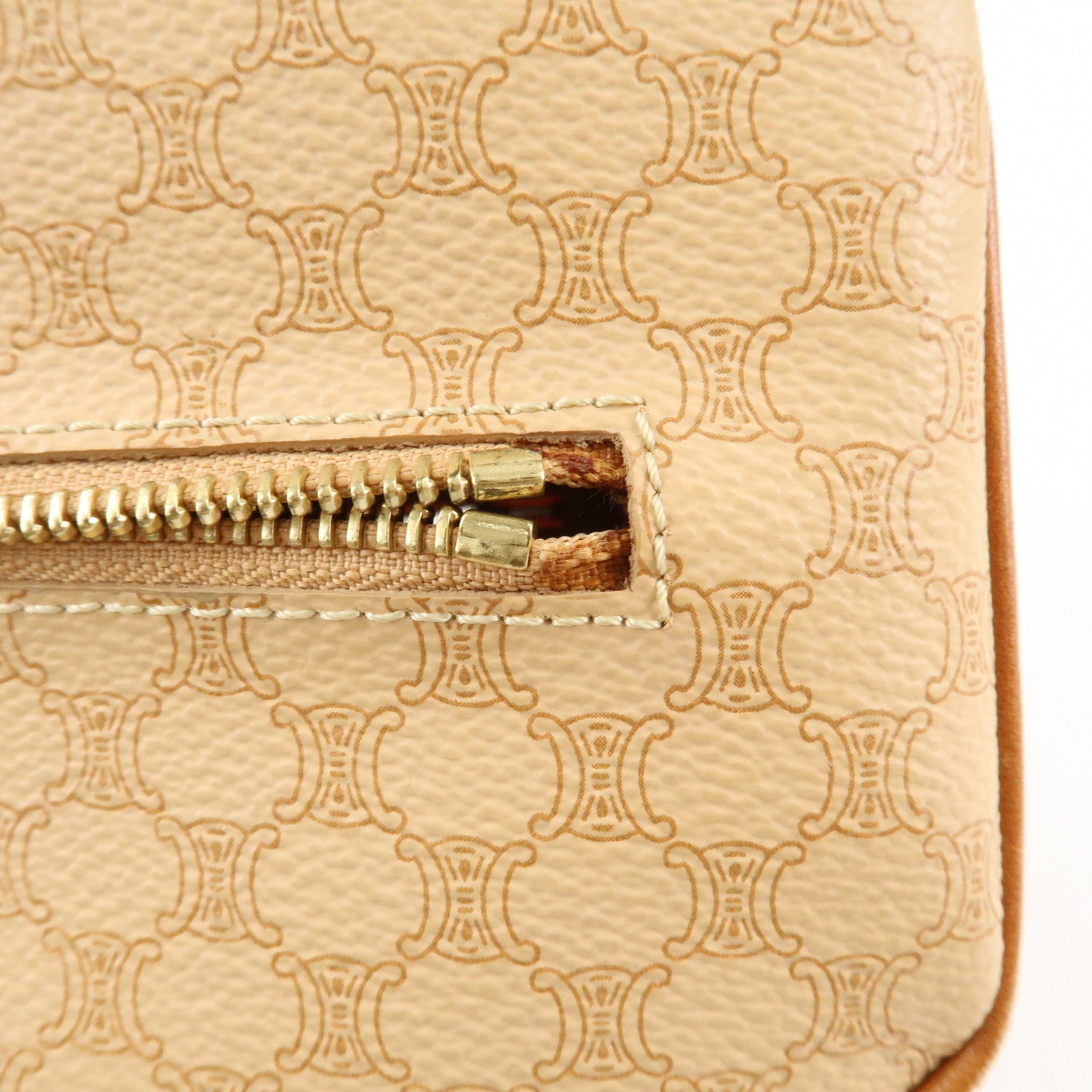 CELINE Macadam PVC Leather Mini Boston Bag Hand Bag Beige Used
