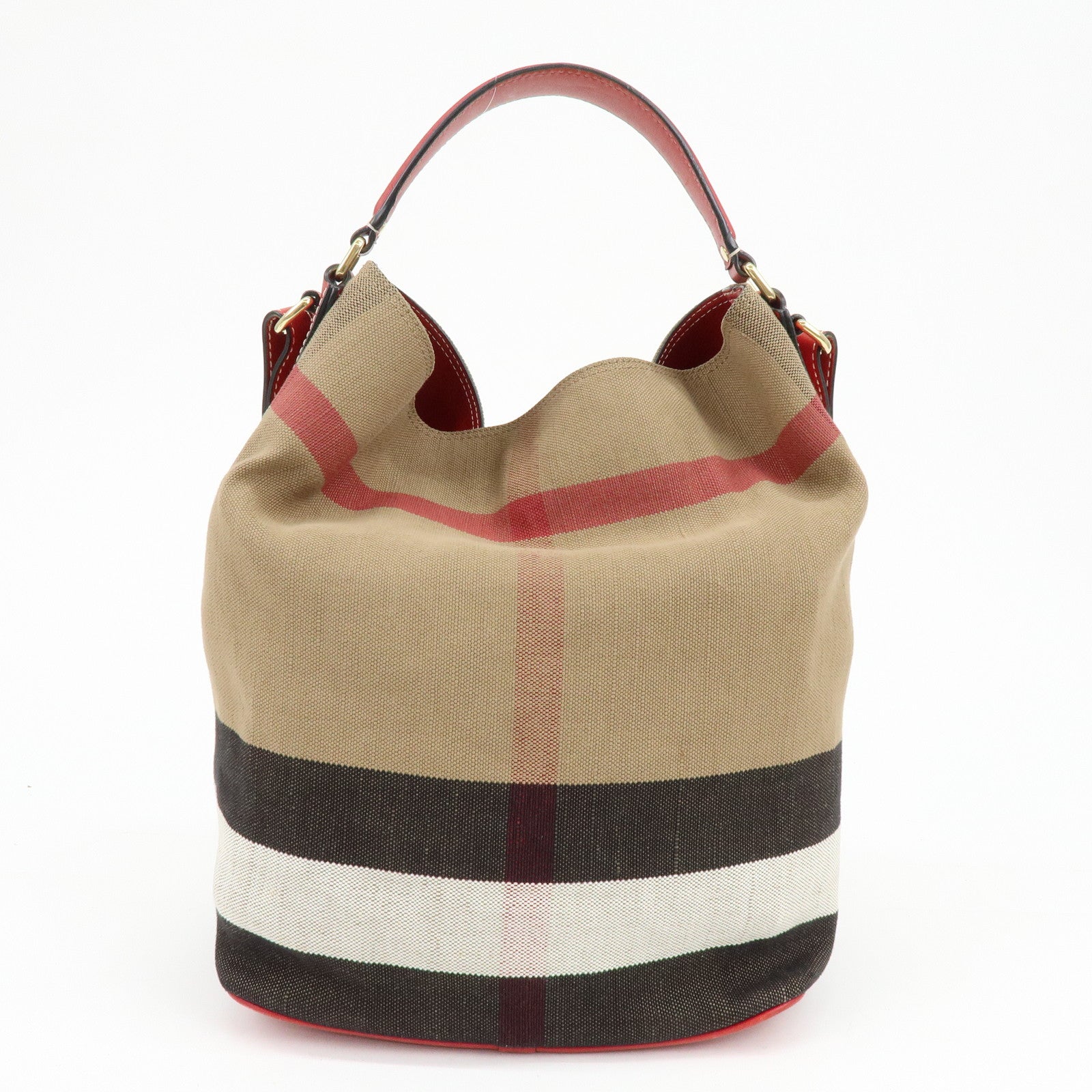 Burberry Nova Plaid Canvas Leather 2Way Shoulder Hand Bag Beige