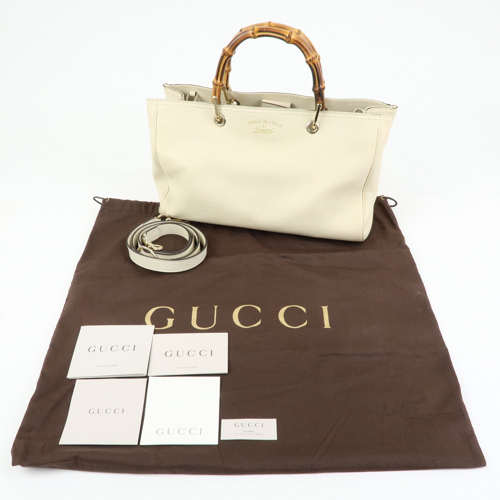 GUCCI Bamboo Shopper Medium 2Way Bag Shoulder Bag Ivory 323660