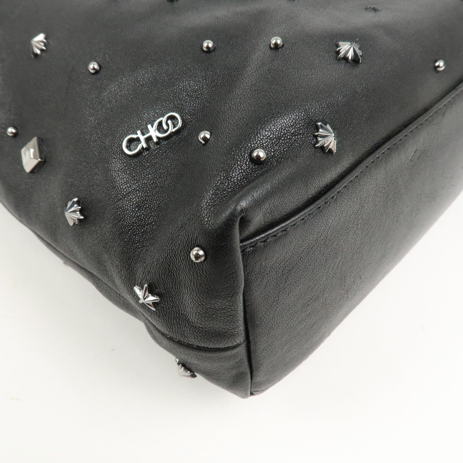 JIMMY CHOO Pimlico Leather N/S Tote Bag Shoulder Bag Studs Black