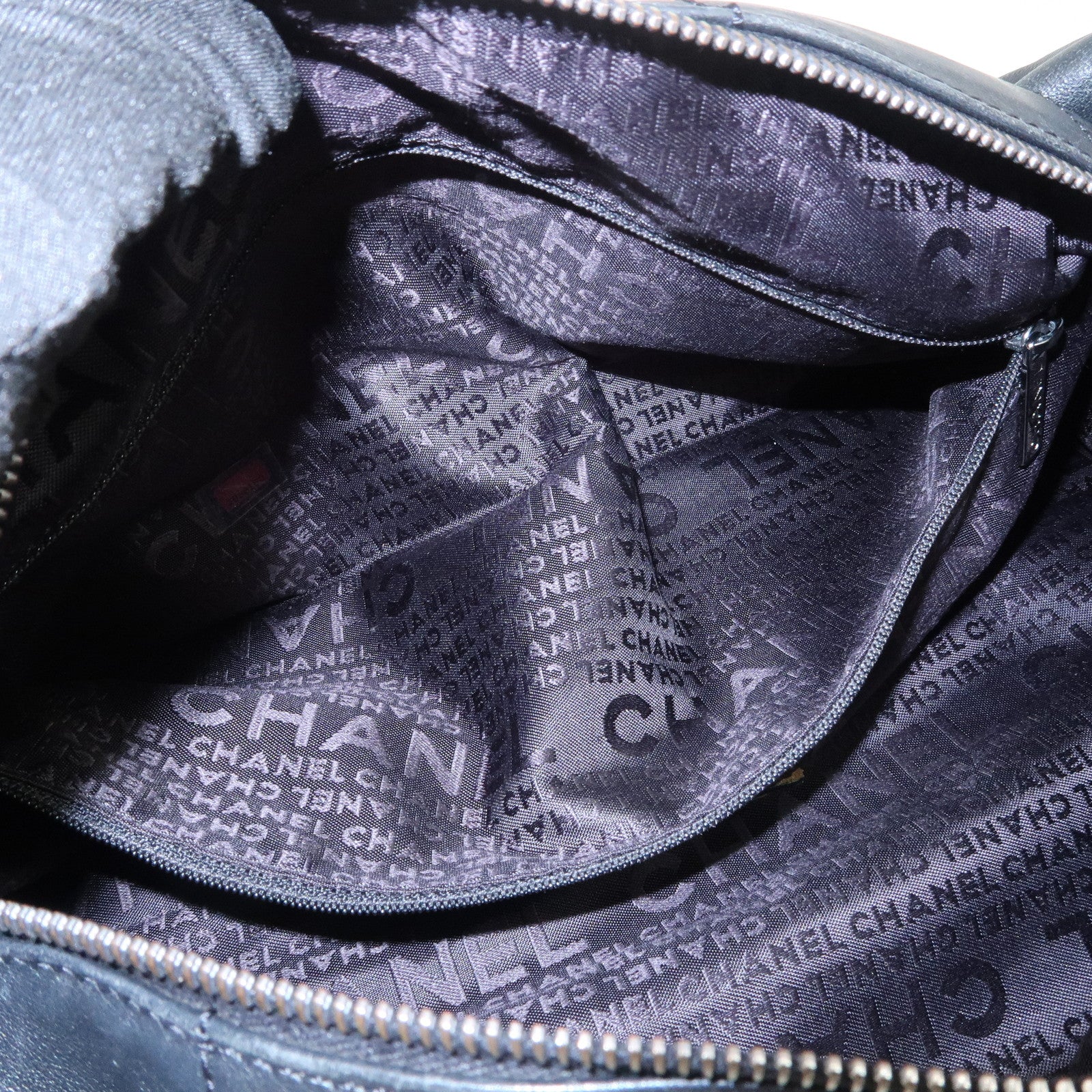 CHANEL Chocolate Bar Lamb Skin Mini Boston Bag Hand Bag Black