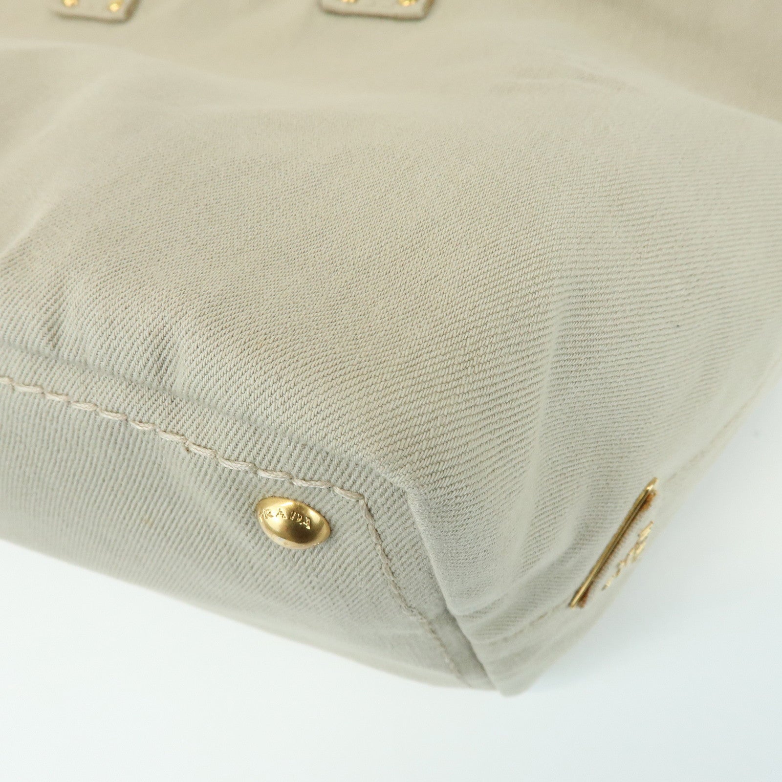 PRADA Triangle Logo Denim Tote Bag Shoulder Bag Light Beige BN2091