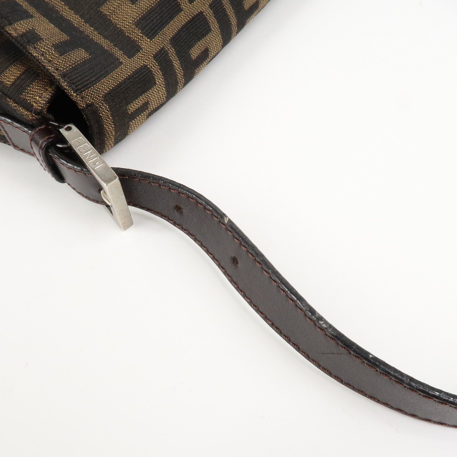 FENDI Mamma Zucca Baguette Canvas Leather Shoulder Bag 26325