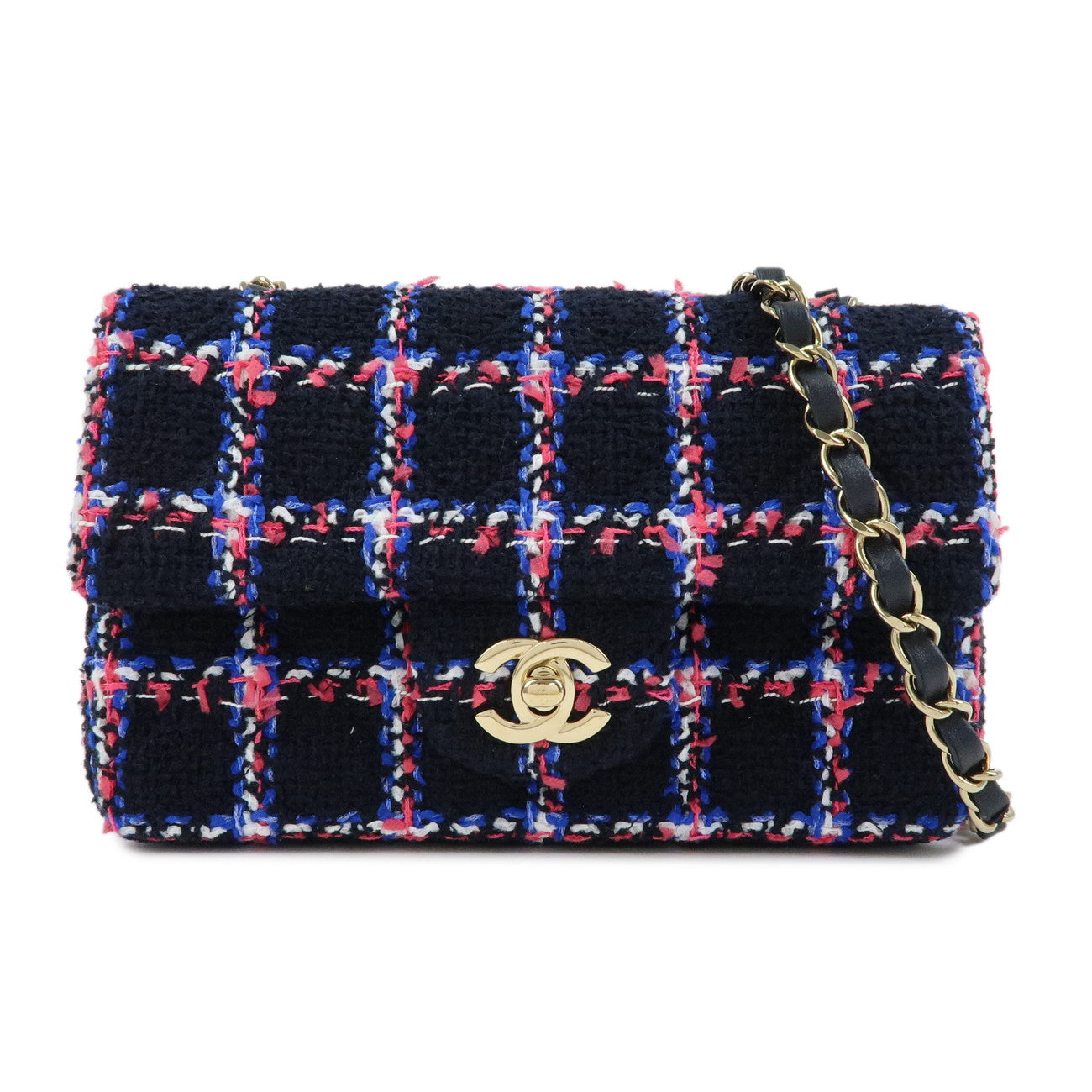 CHANEL Mini Matelasse 20 Tweed Lamb Skin Chain Shoulder Bag A69900