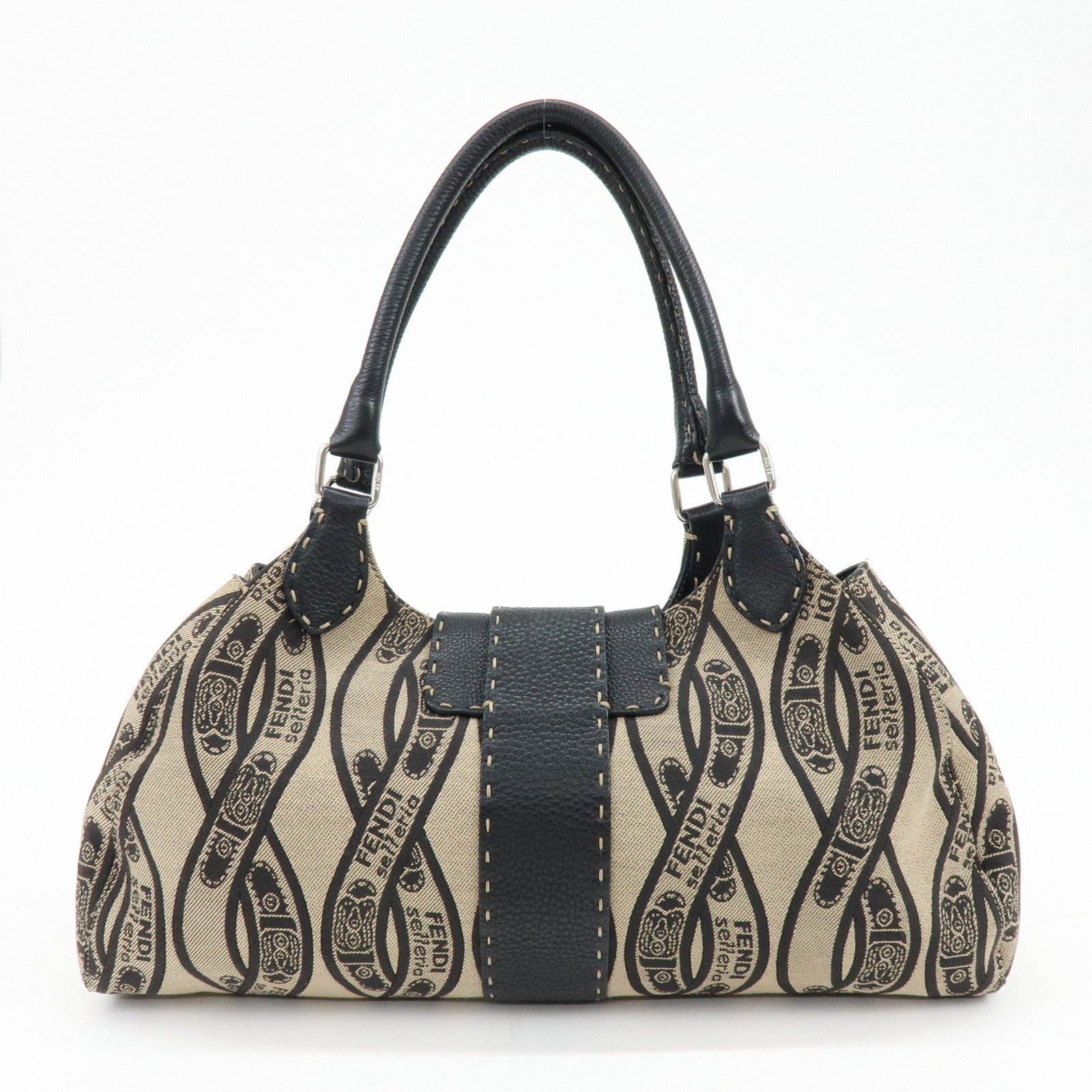 FENDI Selleria Canvas Leather Hand Bag Shoulder Bag Beige 8BR457