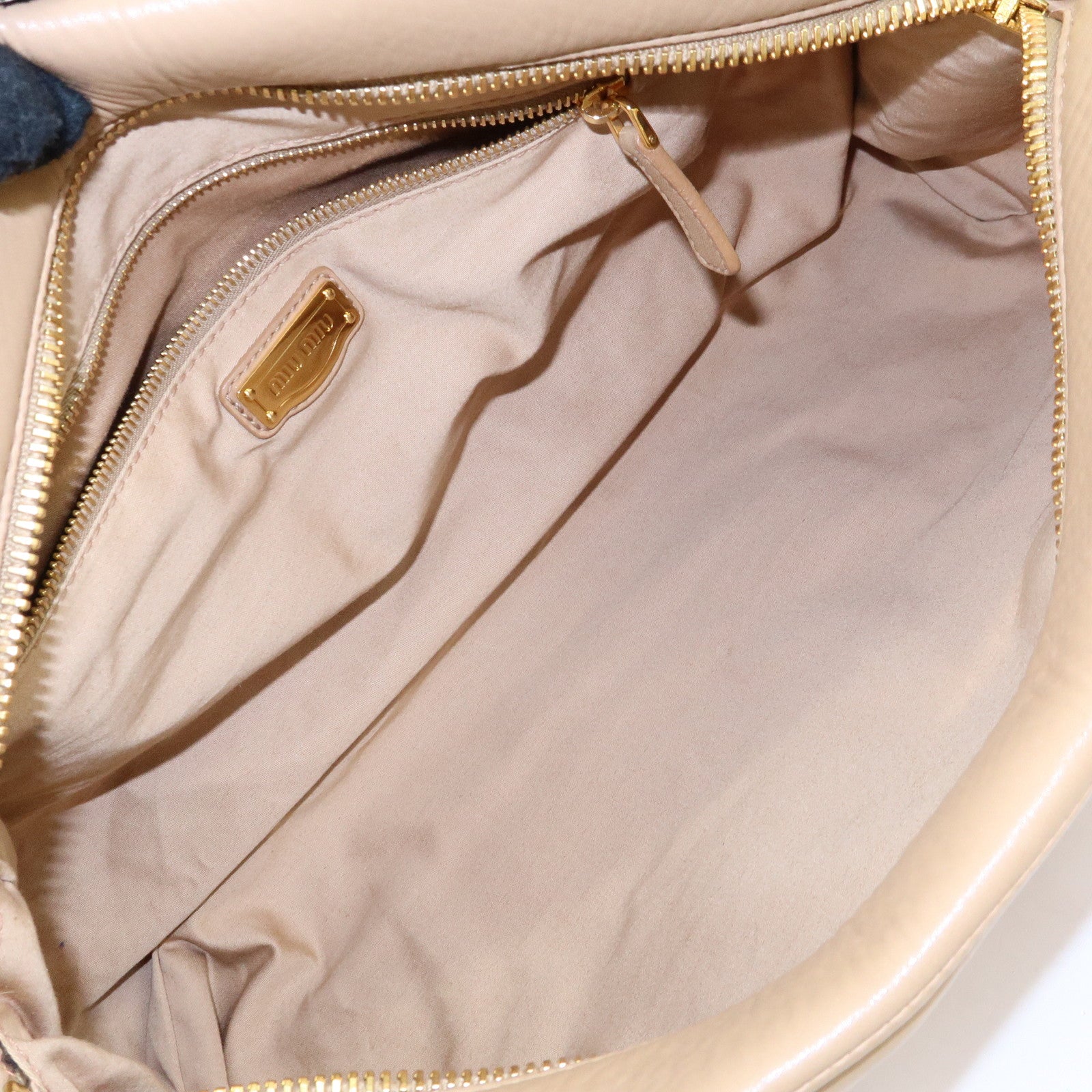 MIU MIU Logo Leather Hand Bag Boston Bag Beige