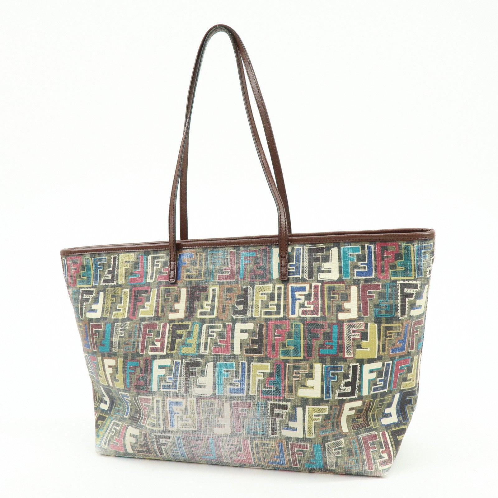 FENDI Zucca PVC Patent Leather Tote Bag Brown Multicolor 8BH185