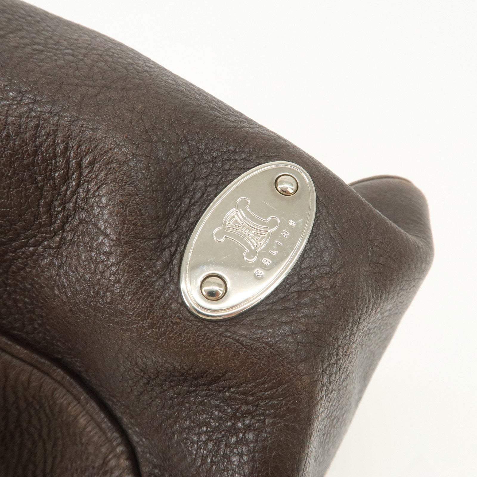 CELINE Boogie Bag Leather Large Tote Bag Hand Bag Dark Brown