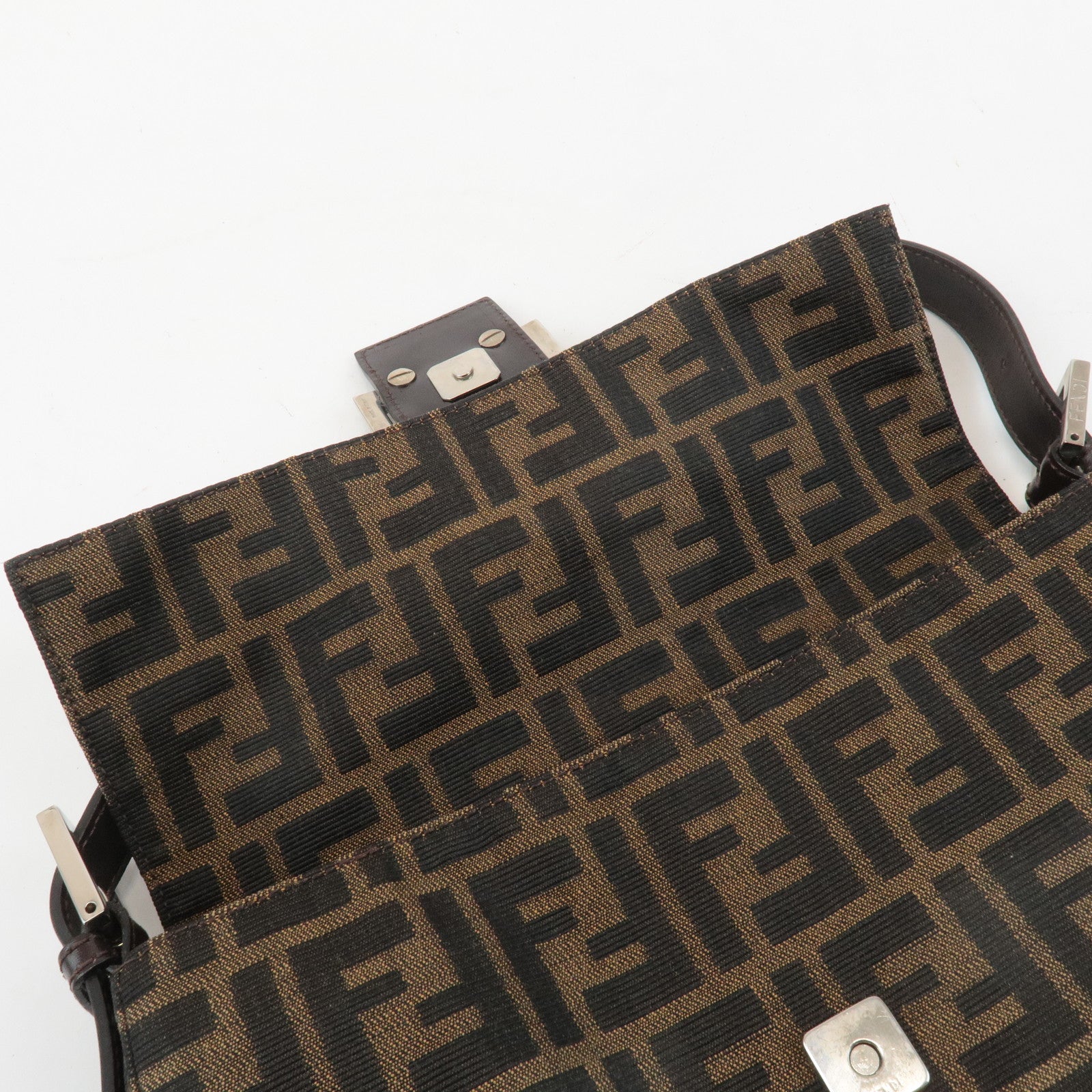 FENDI Zucca Mamma Baguette Canvas Shoulder Bag 26424 Brown Black Used