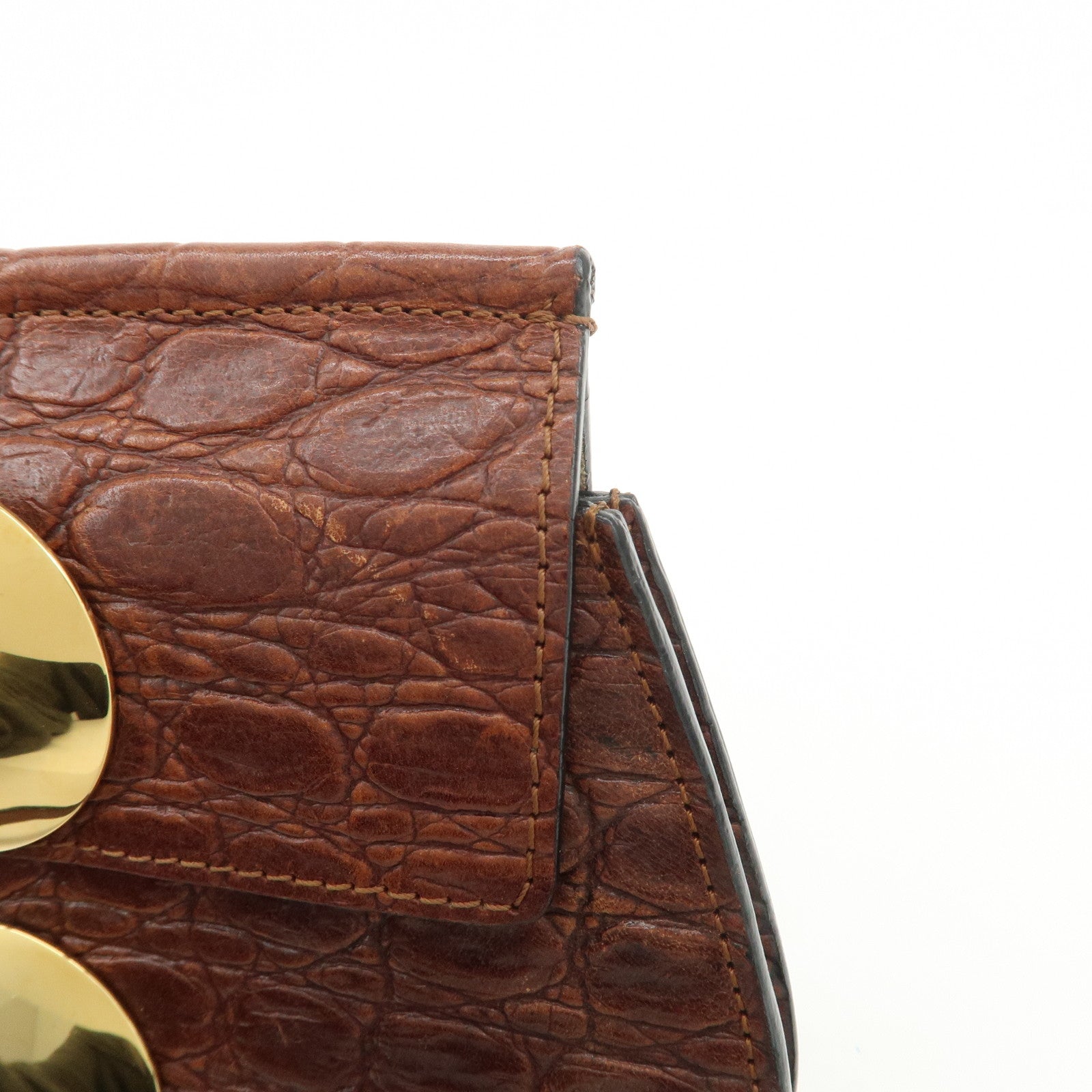 Chloe Logo Embossed Leather Shoulder Bag Hand Bag Brown