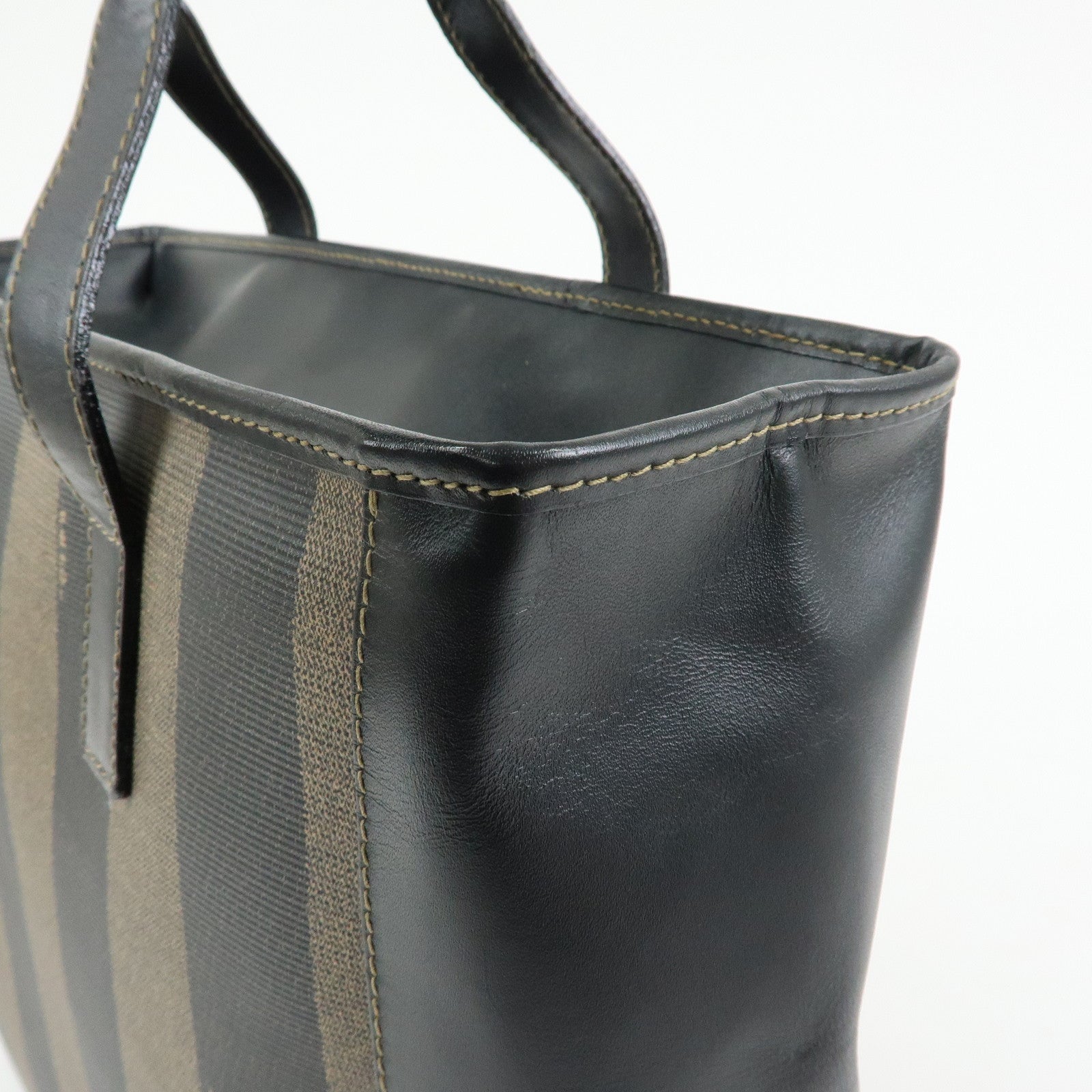 FENDI Pequin PVC Leather 2Way Bag Tote Bag Black Brown 14457