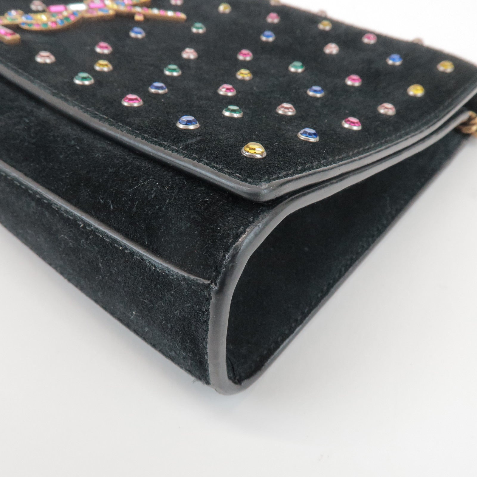 SAINT LAURENT PARIS Cassandra Suede Rhinestone Shoulder Bag 513074