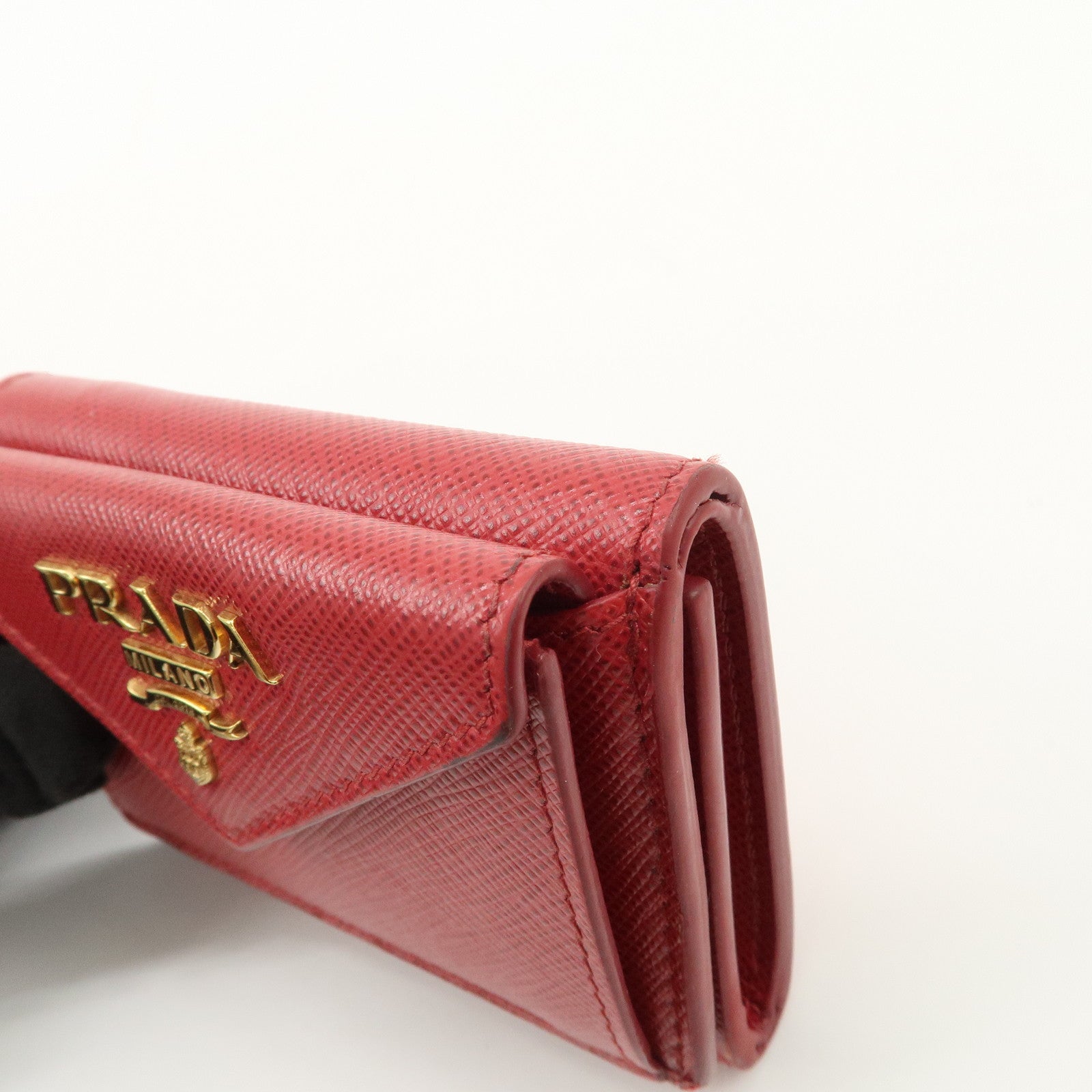 PRADA Saffiano Leather Tri-fold Compact Wallet Red 1MH021
