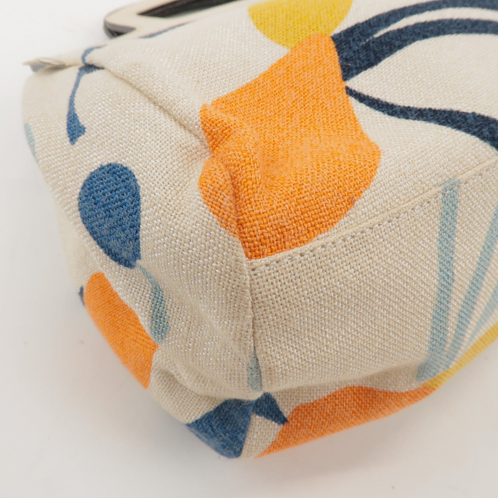 MIU MIU Madras Leather Canvas Reversible Hand Bag Ivory Black