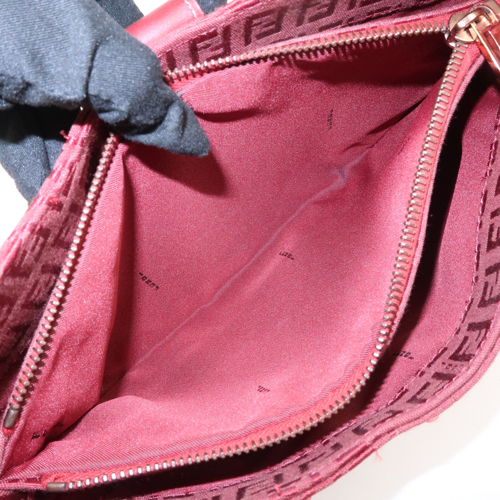 FENDI Zucchino Leather Canvas Shoulder Bag Hand Bag Red Used