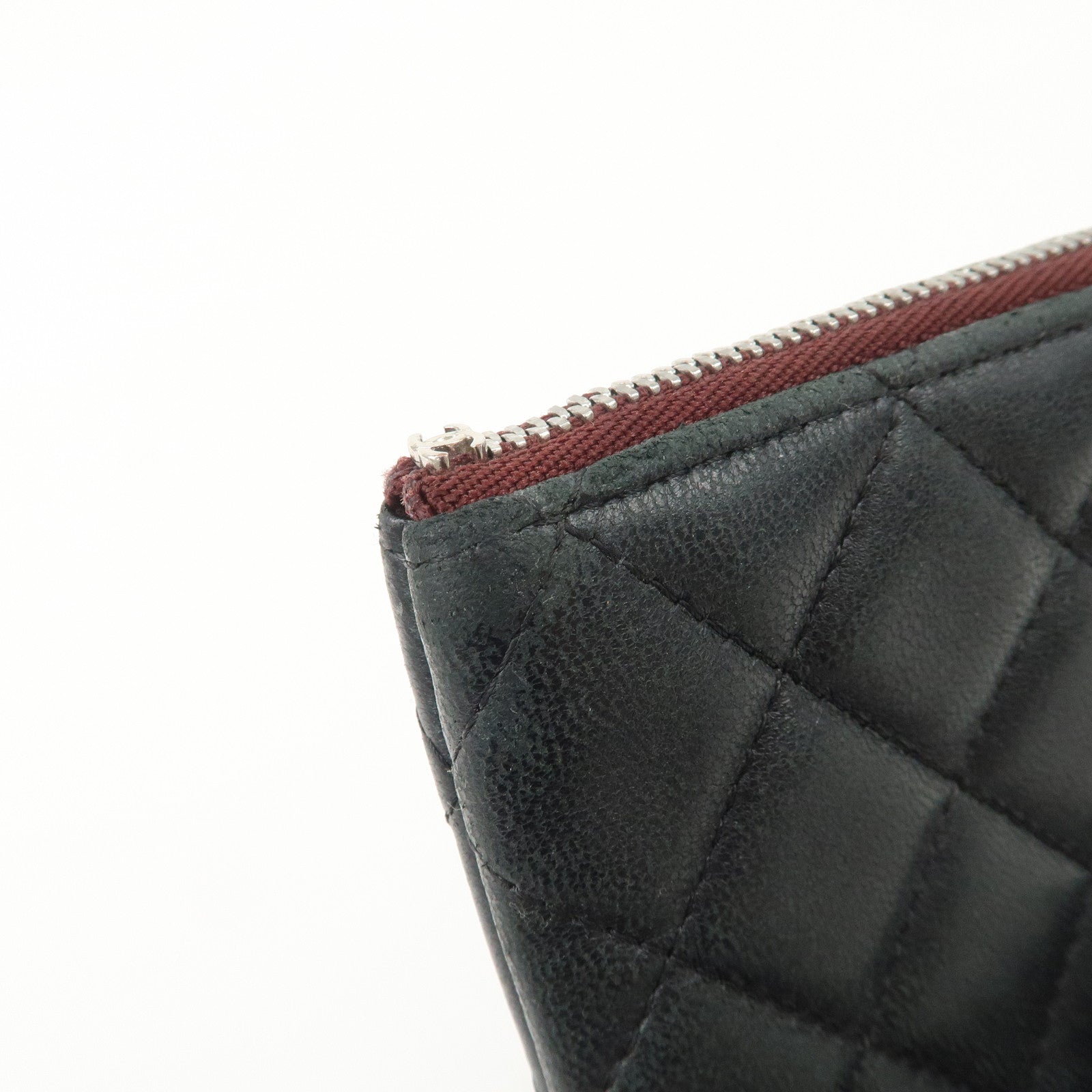 CHANEL Matelasse Caviarskin COCO Mark Coin Case Mini Pouch Black Silver Used