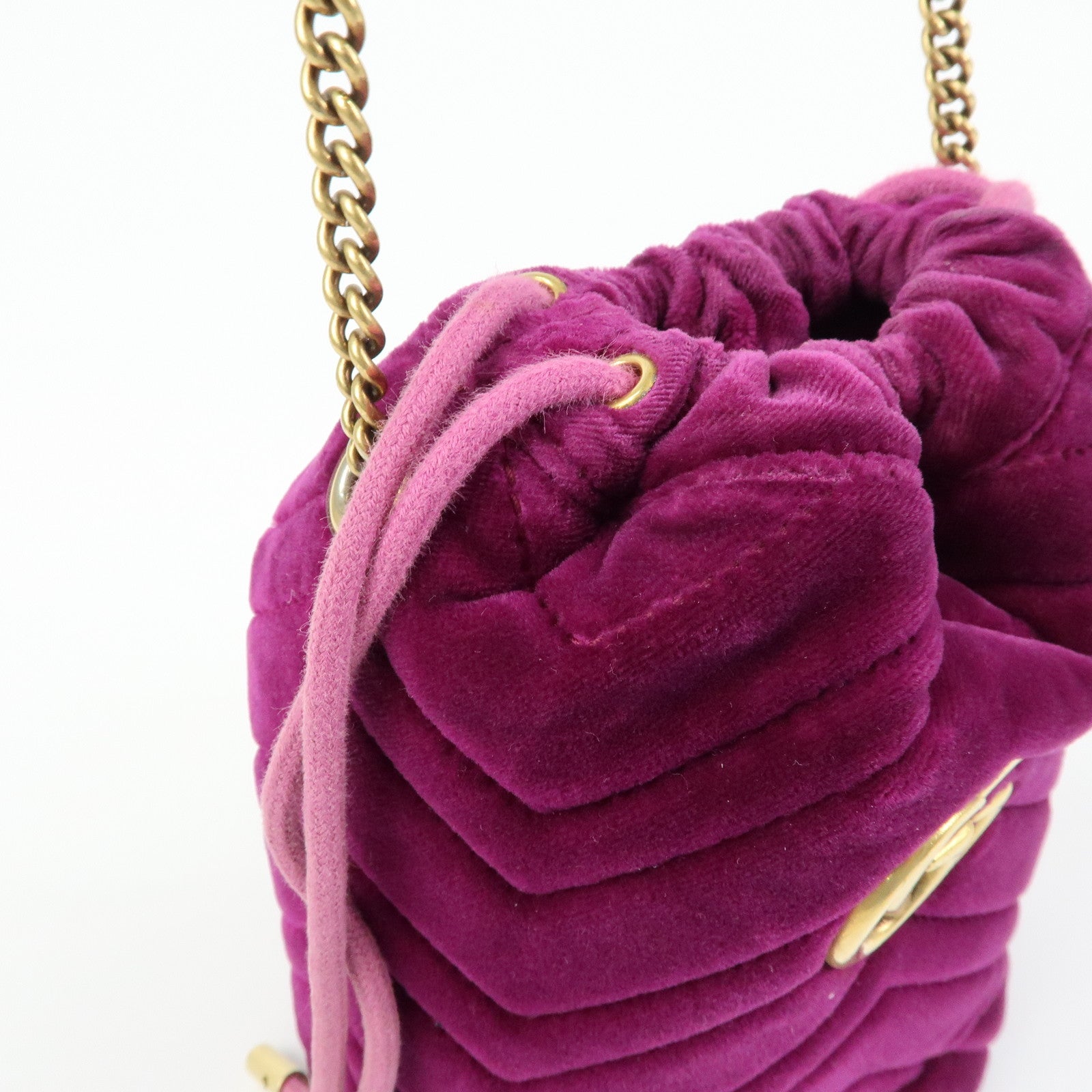 GUCCI GG Marmont Velvet Leather Small Bucket Chain Bag 575163