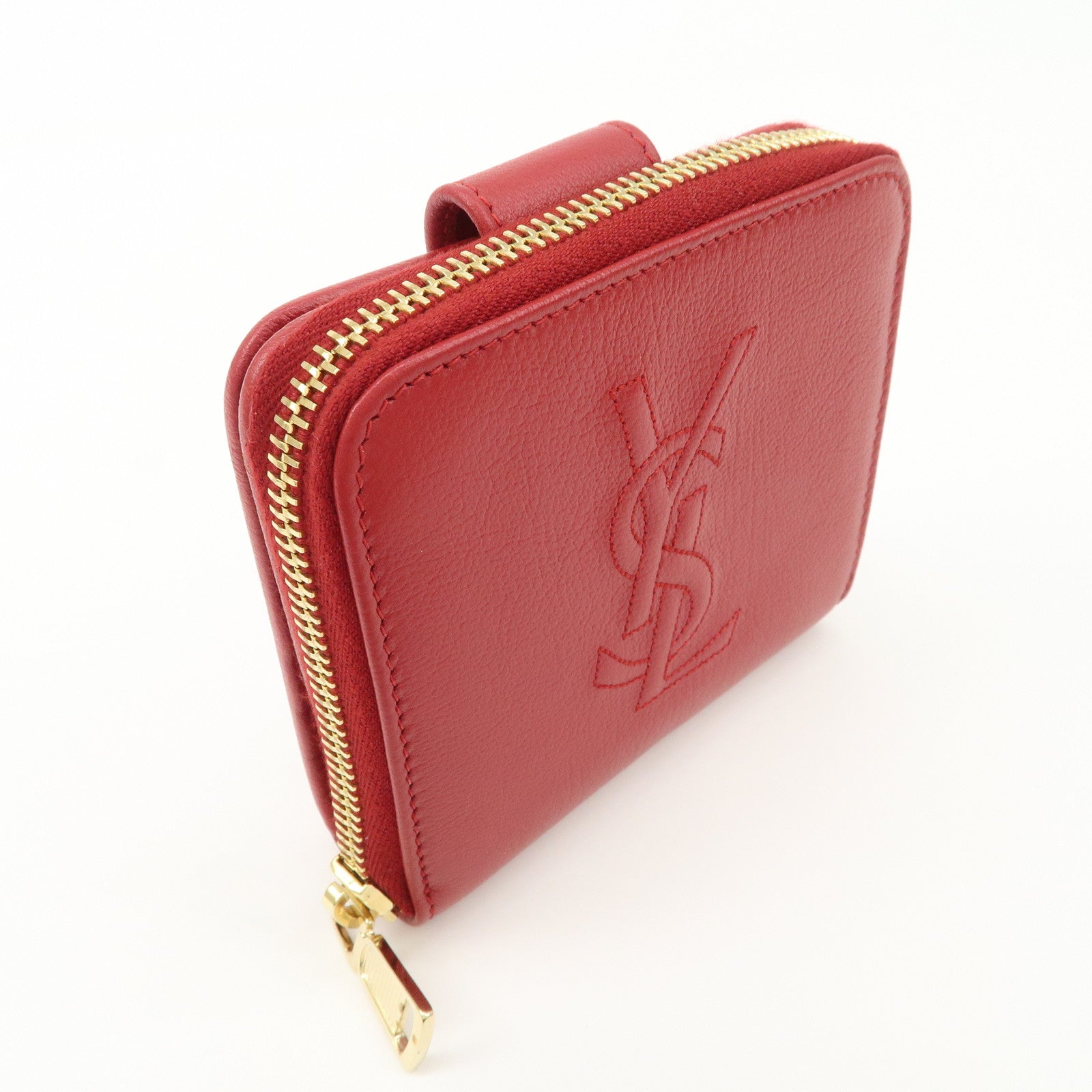SAINT LAURENT Leather Compact Bi-fold Wallet Red