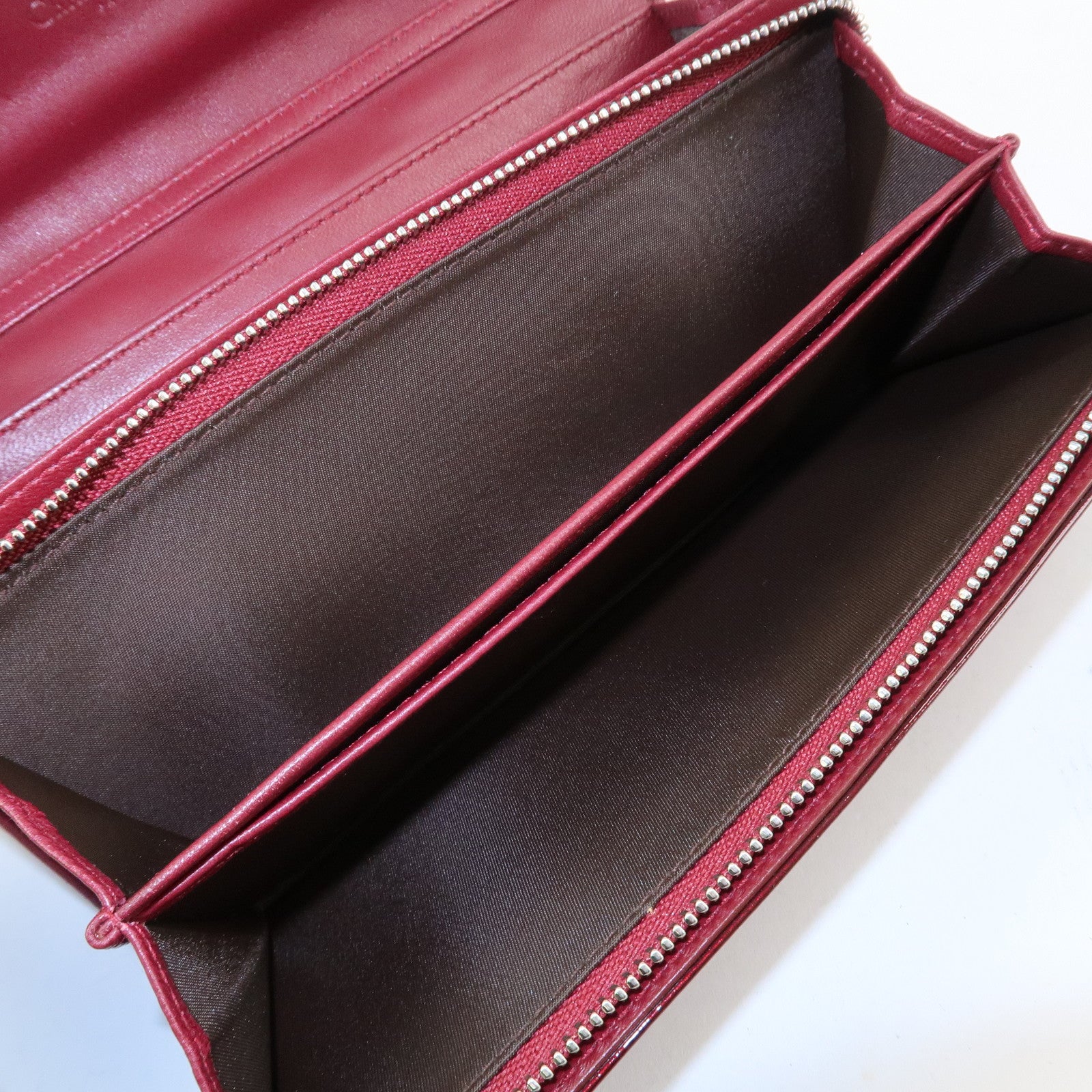 Christian Dior Lady Dior Cannage Patent Leather Chain Wallet Bordeaux Used